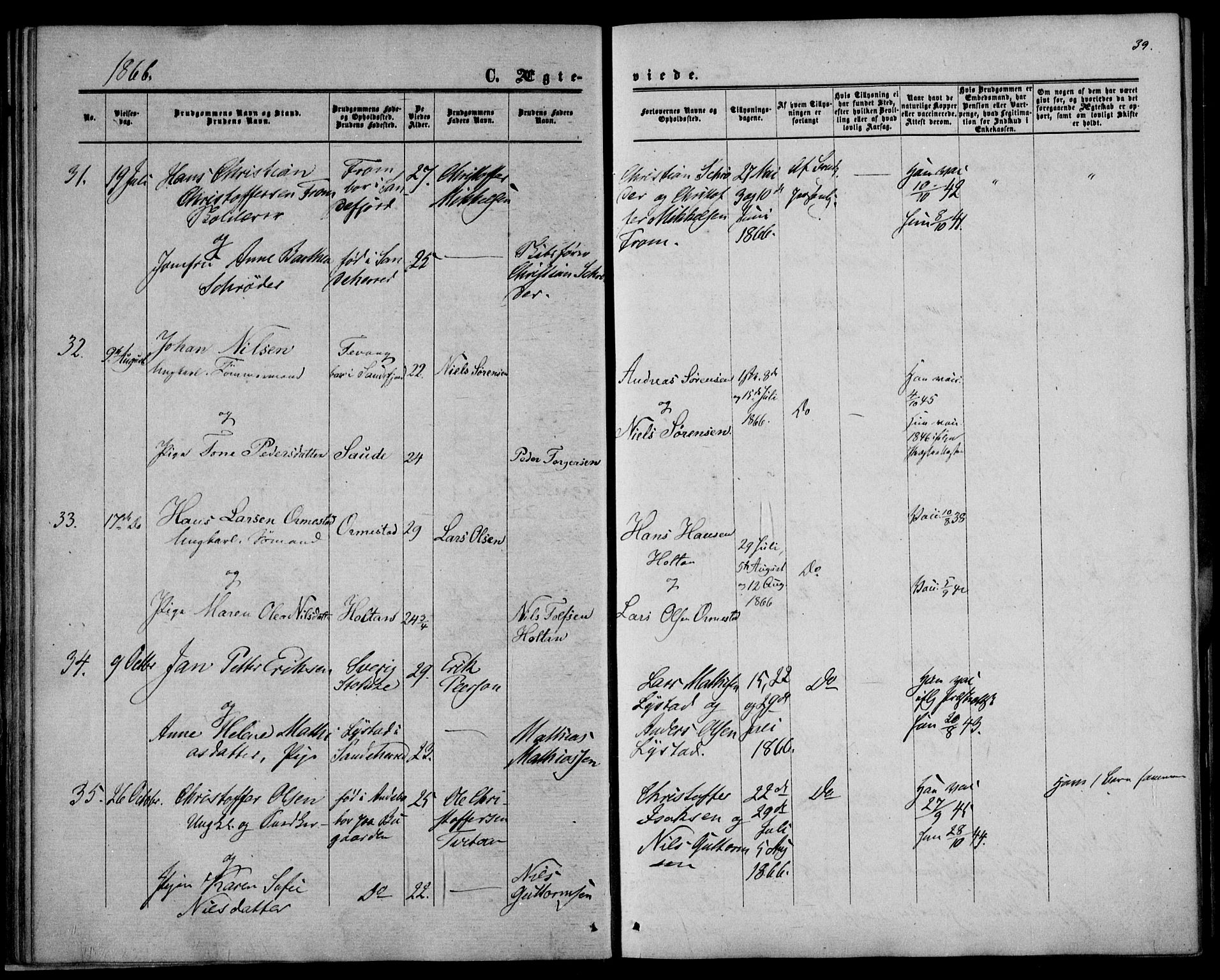 Sandar kirkebøker, AV/SAKO-A-243/F/Fa/L0009: Parish register (official) no. 9, 1862-1871, p. 39