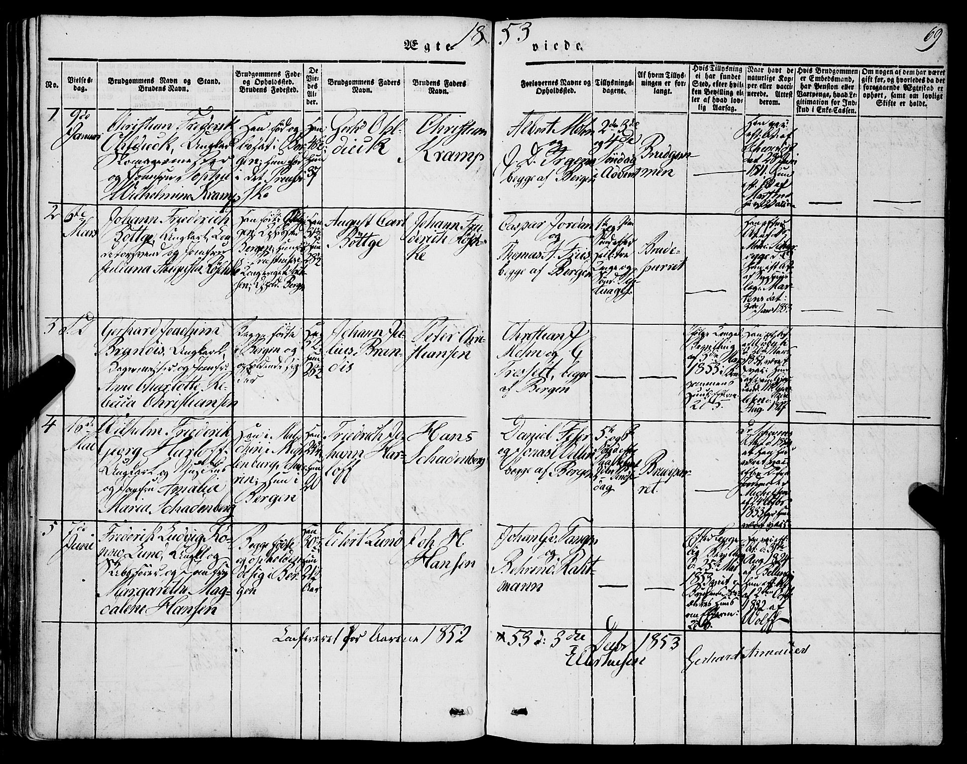 Mariakirken Sokneprestembete, AV/SAB-A-76901/H/Haa/L0006: Parish register (official) no. A 6, 1846-1877, p. 69
