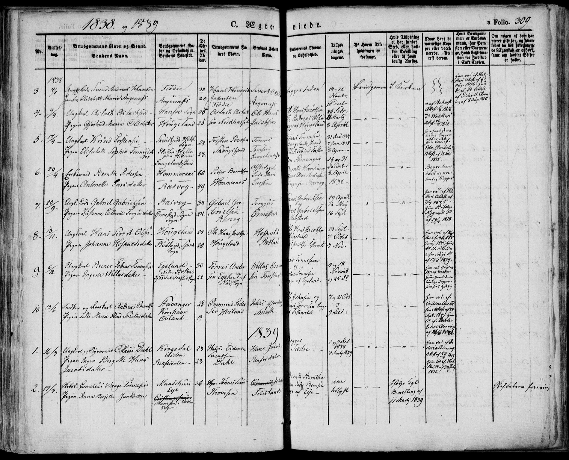 Flekkefjord sokneprestkontor, AV/SAK-1111-0012/F/Fa/Fac/L0003: Parish register (official) no. A 3, 1826-1841, p. 309