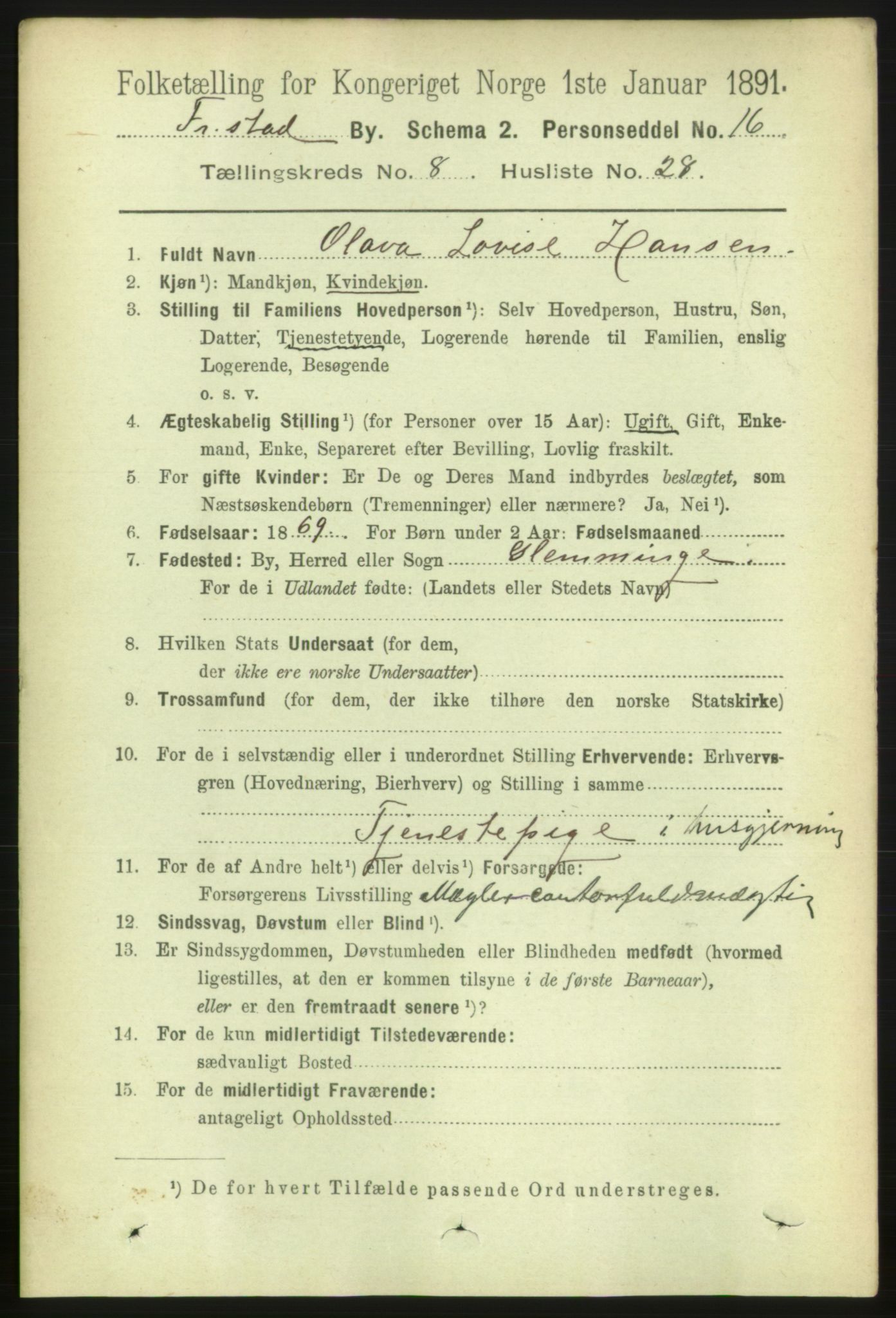 RA, 1891 census for 0103 Fredrikstad, 1891, p. 9995