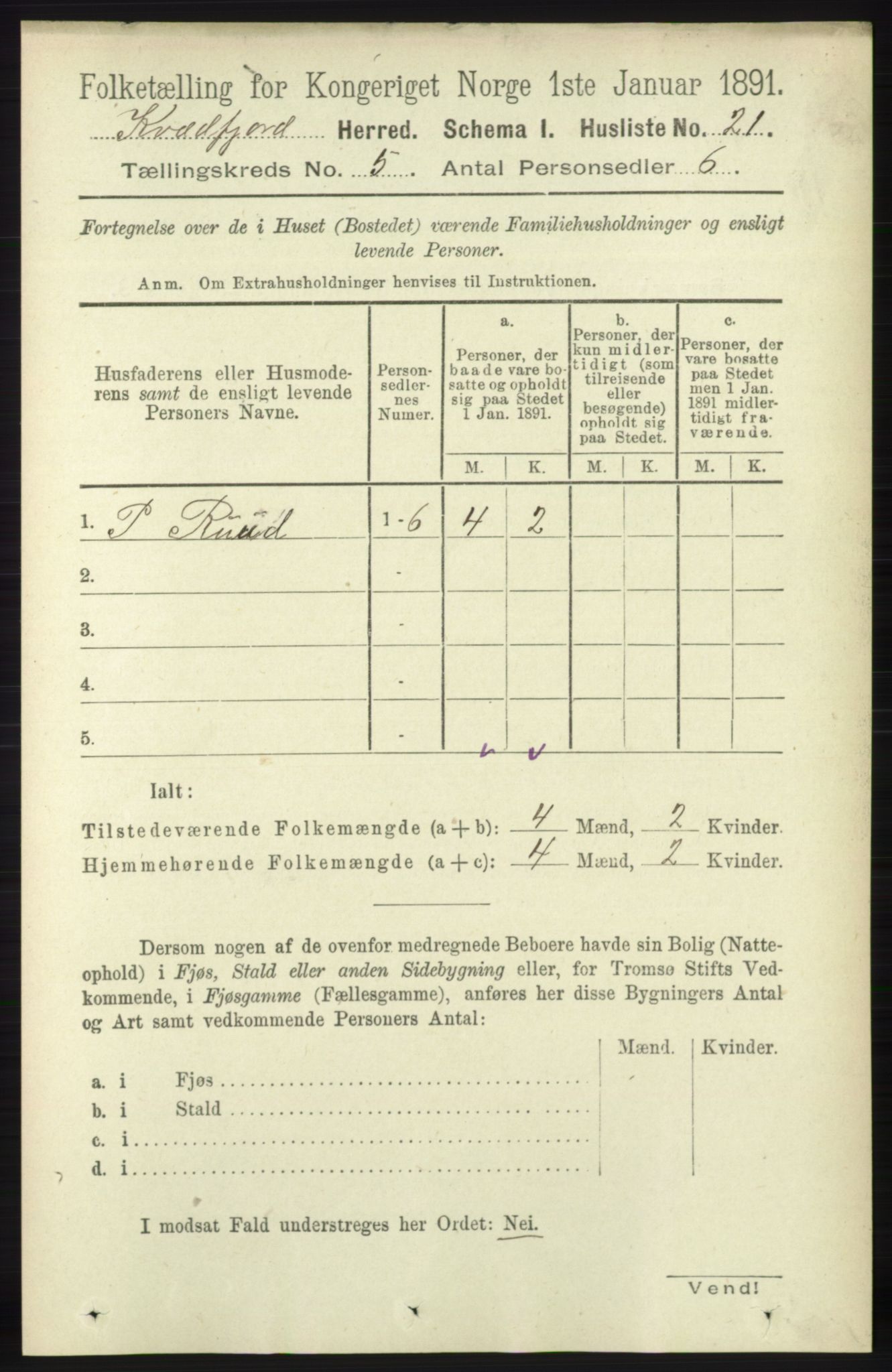 RA, 1891 census for 1911 Kvæfjord, 1891, p. 2785