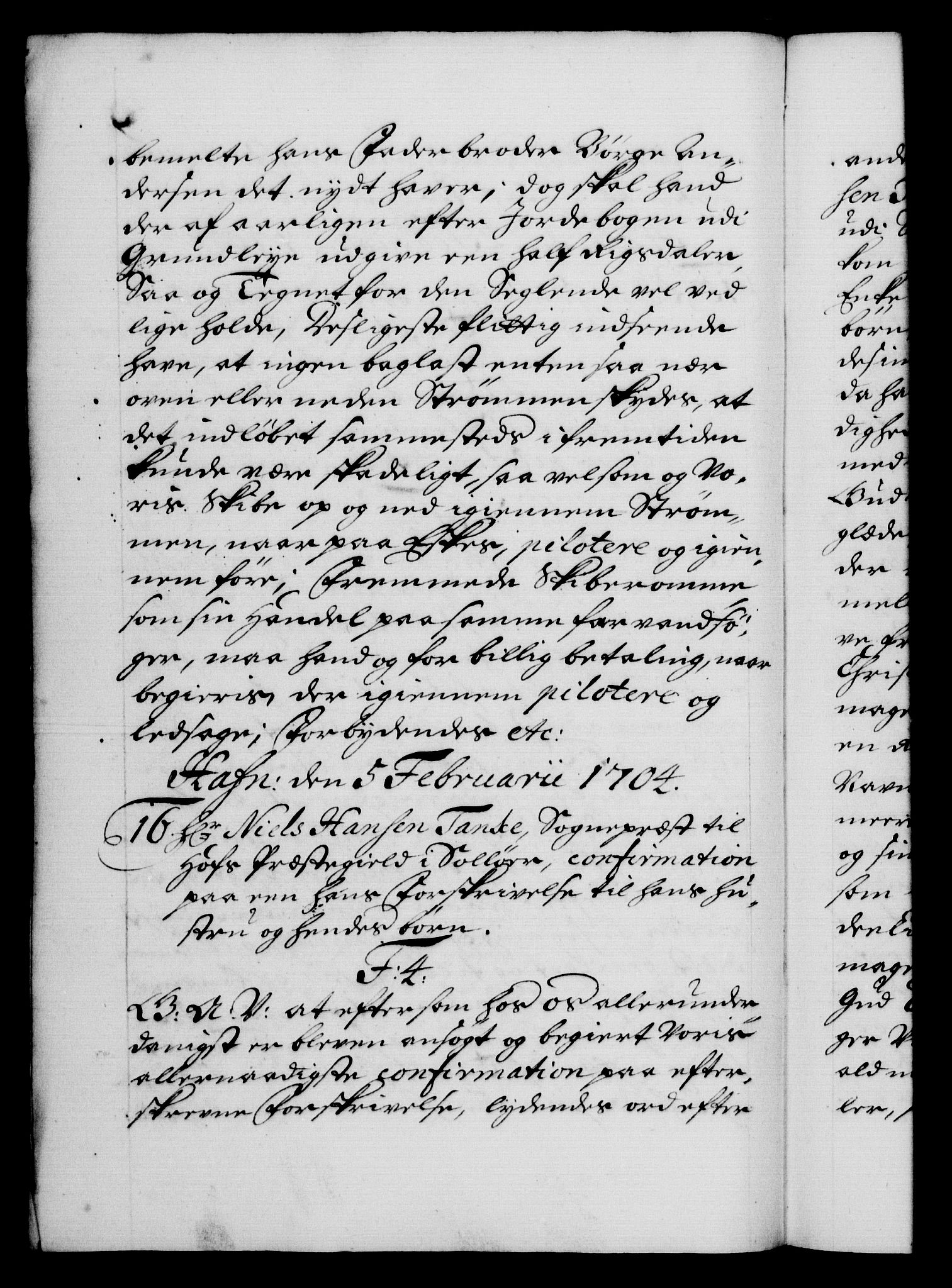 Danske Kanselli 1572-1799, AV/RA-EA-3023/F/Fc/Fca/Fcaa/L0019: Norske registre, 1704-1707, p. 9b