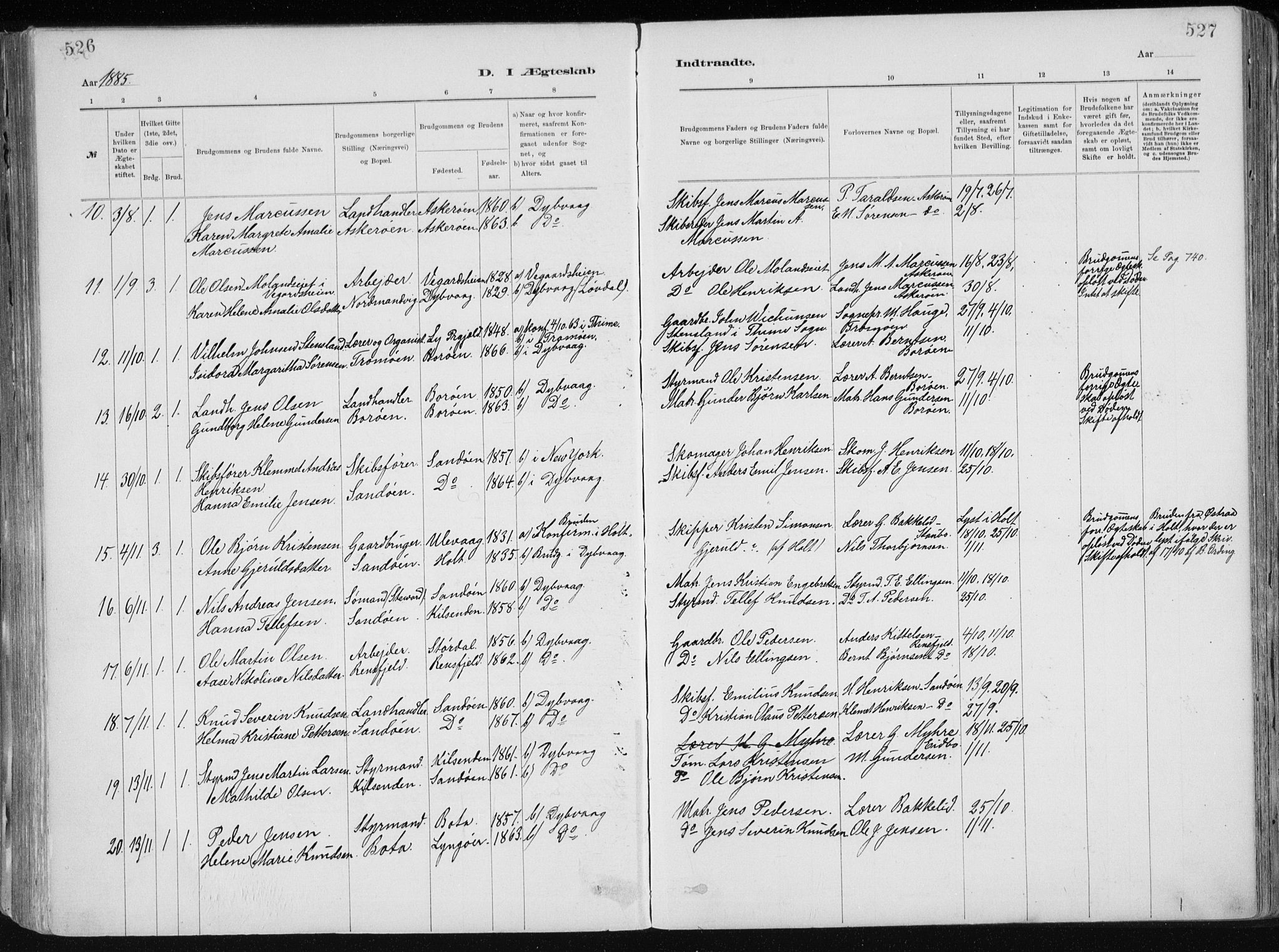 Dypvåg sokneprestkontor, SAK/1111-0007/F/Fa/Faa/L0008: Parish register (official) no. A 8, 1885-1906, p. 526-527