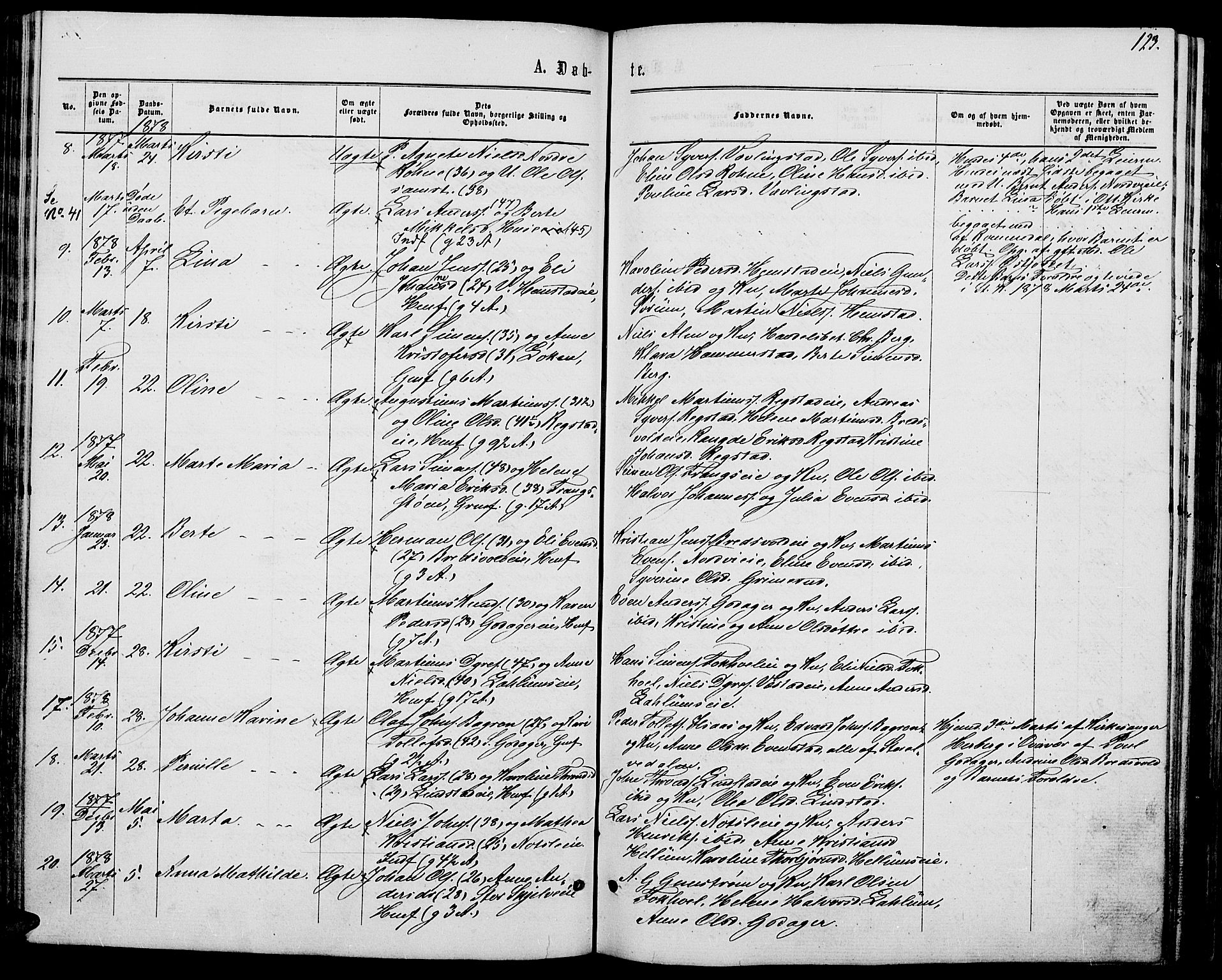 Stange prestekontor, AV/SAH-PREST-002/L/L0006: Parish register (copy) no. 6, 1864-1882, p. 123