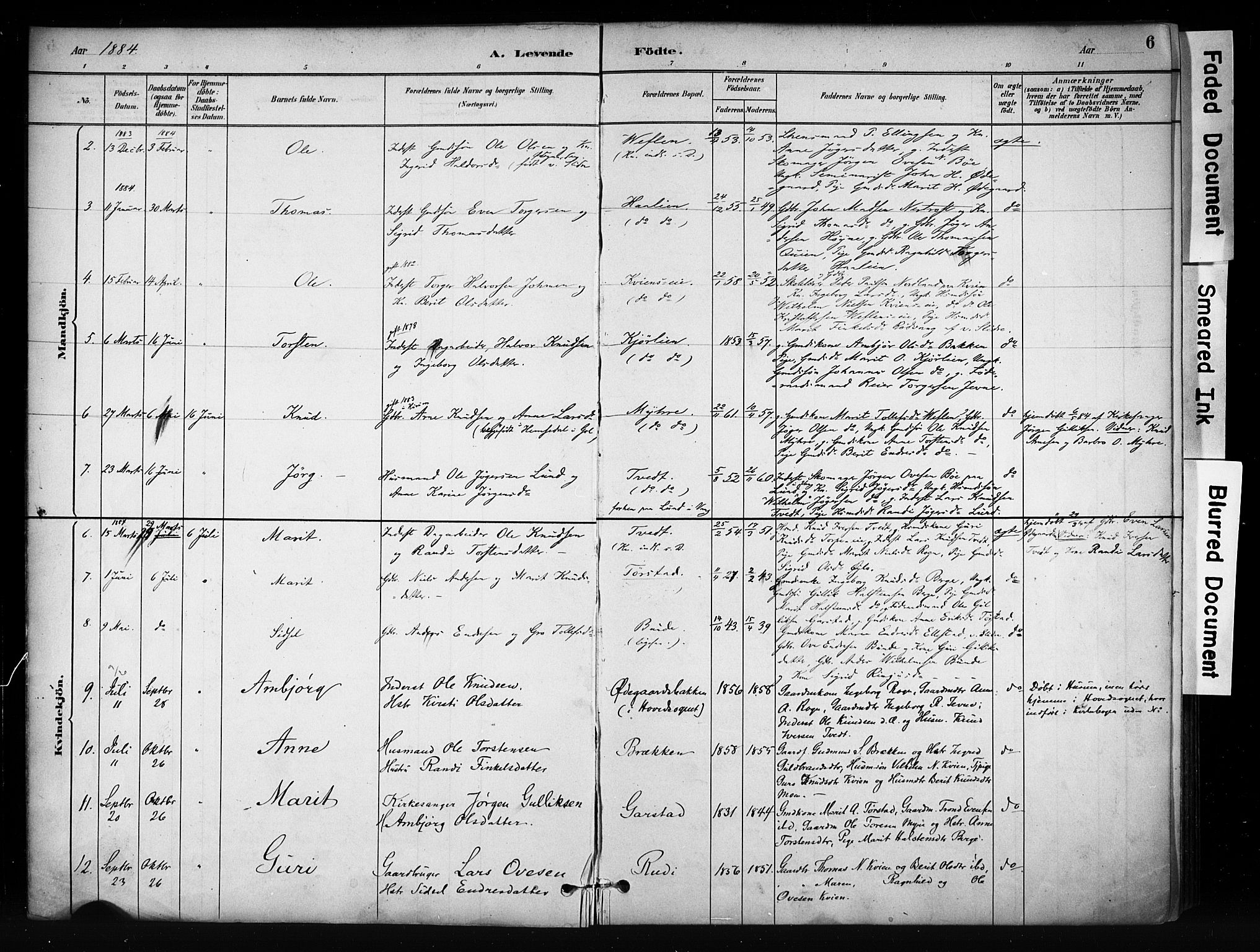 Vang prestekontor, Valdres, SAH/PREST-140/H/Ha/L0009: Parish register (official) no. 9, 1882-1914, p. 6