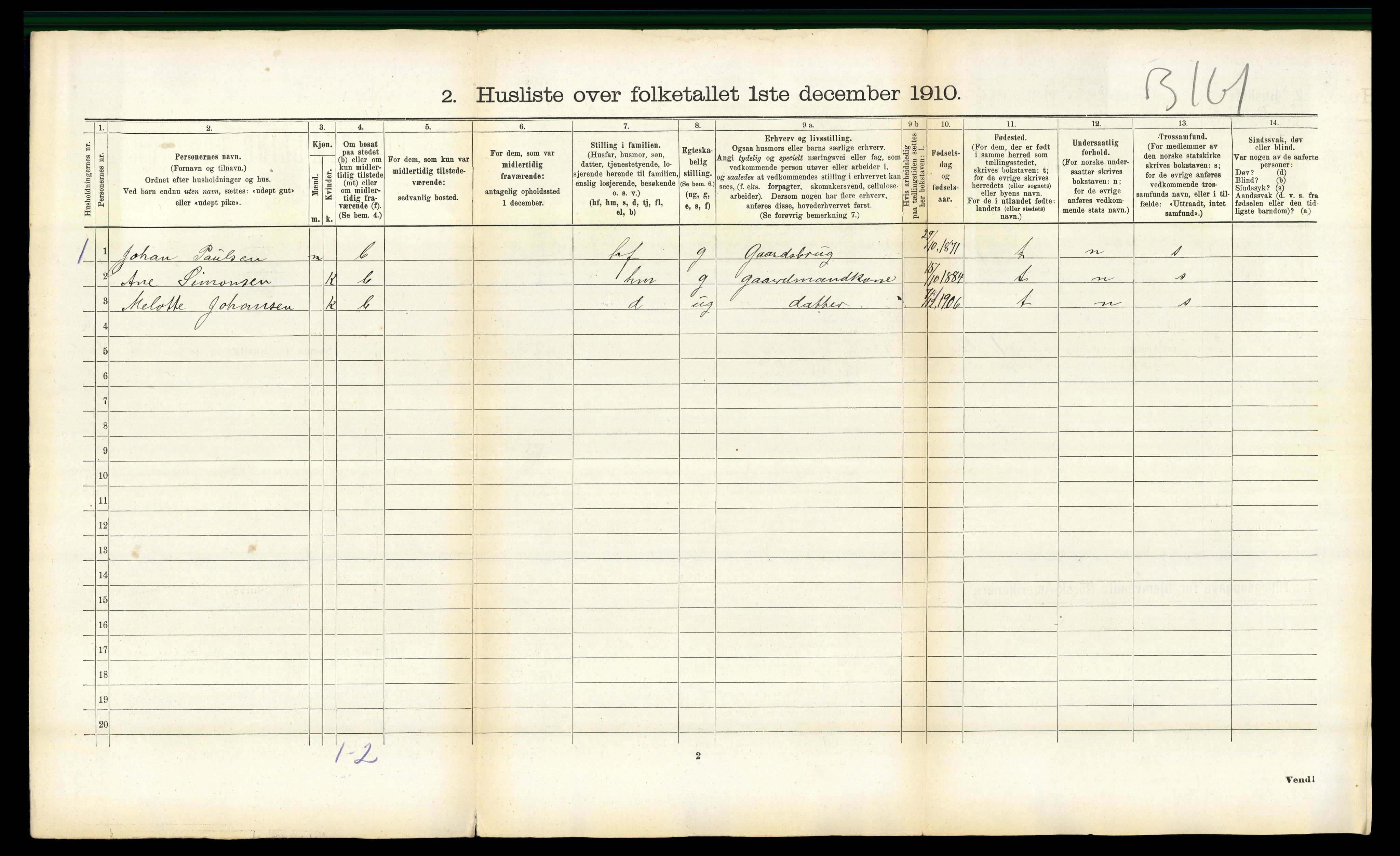 RA, 1910 census for Evenes, 1910, p. 940