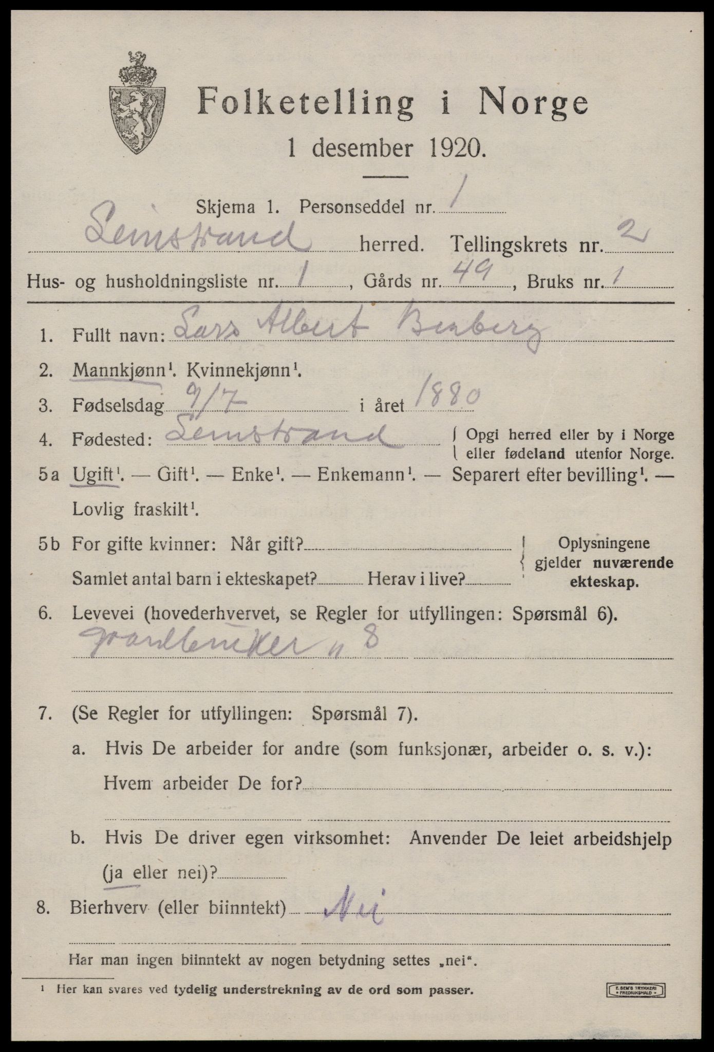 SAT, 1920 census for Leinstrand, 1920, p. 1563