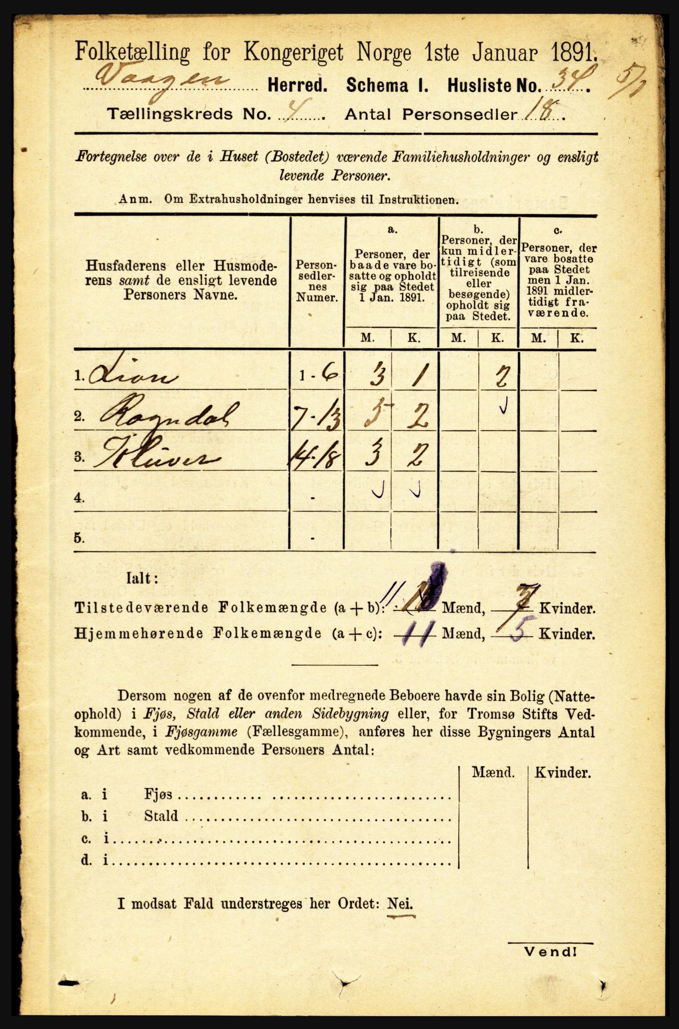 RA, 1891 census for 1865 Vågan, 1891, p. 914