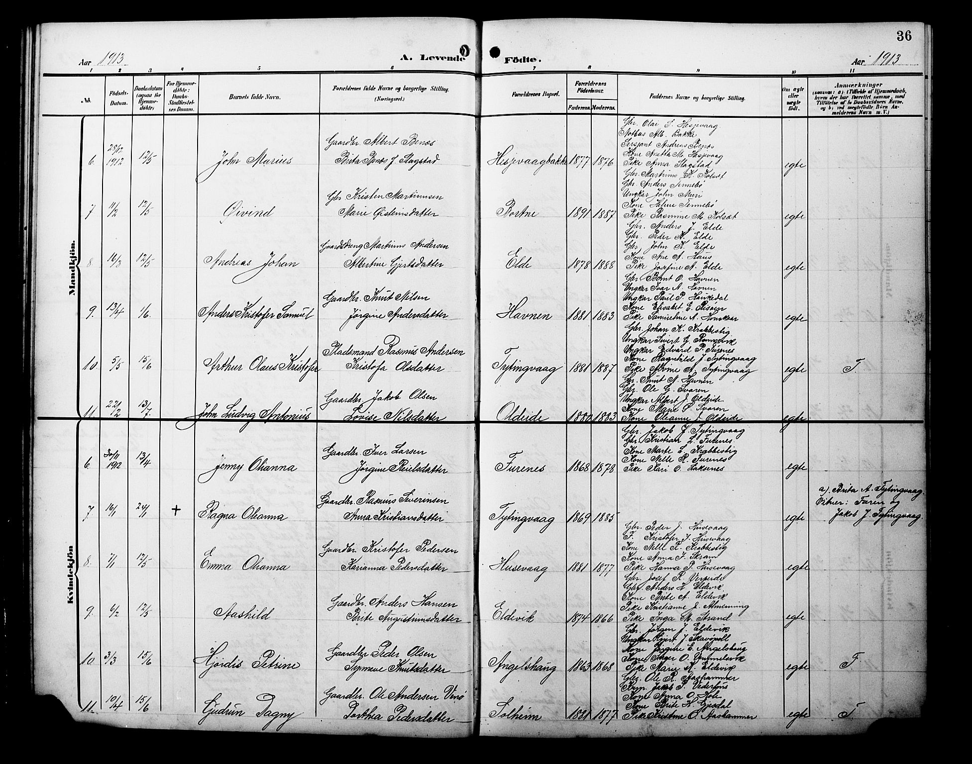Davik sokneprestembete, SAB/A-79701/H/Hab/Habc/L0003: Parish register (copy) no. C 3, 1907-1929, p. 36