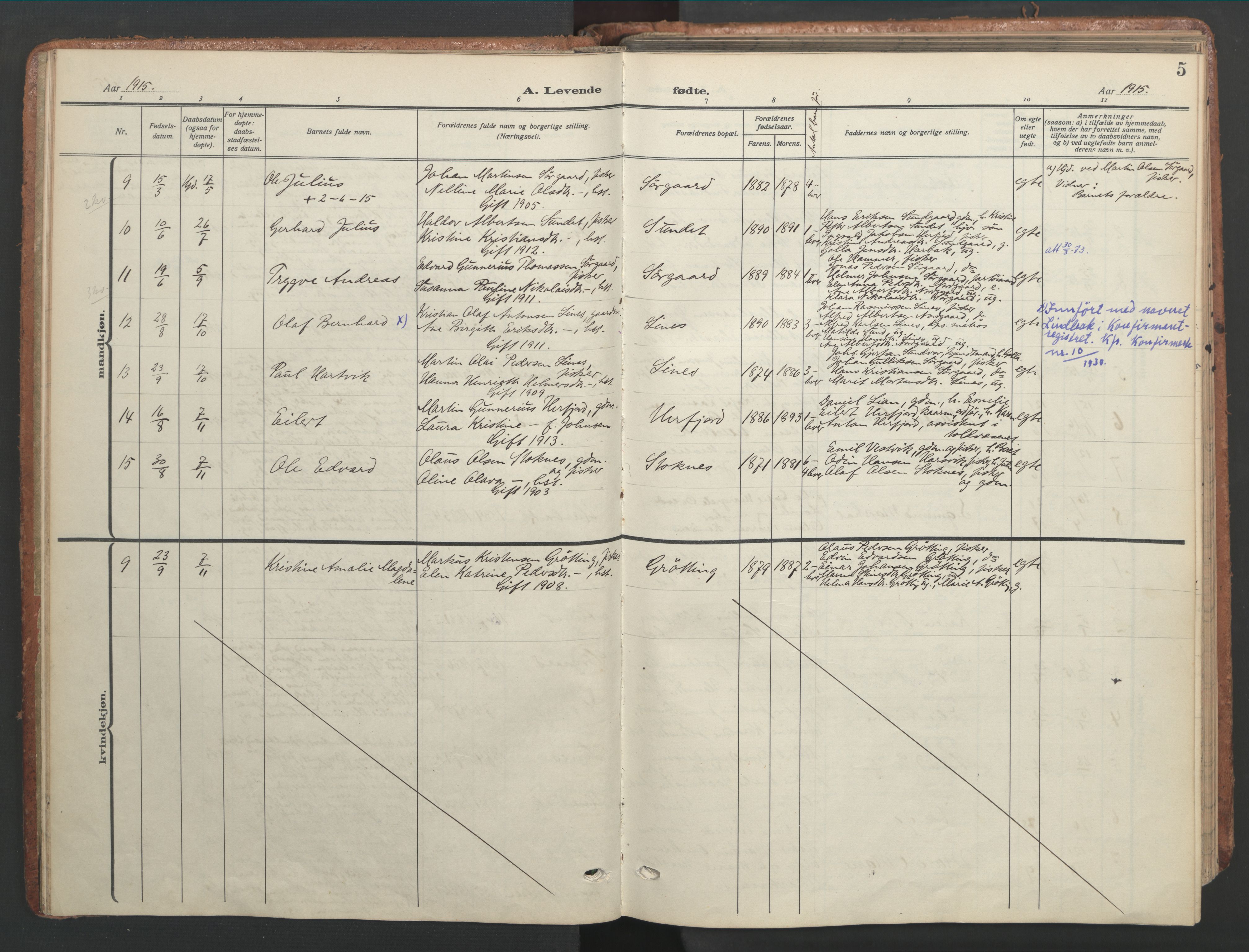 Ministerialprotokoller, klokkerbøker og fødselsregistre - Sør-Trøndelag, SAT/A-1456/656/L0694: Parish register (official) no. 656A03, 1914-1931, p. 5