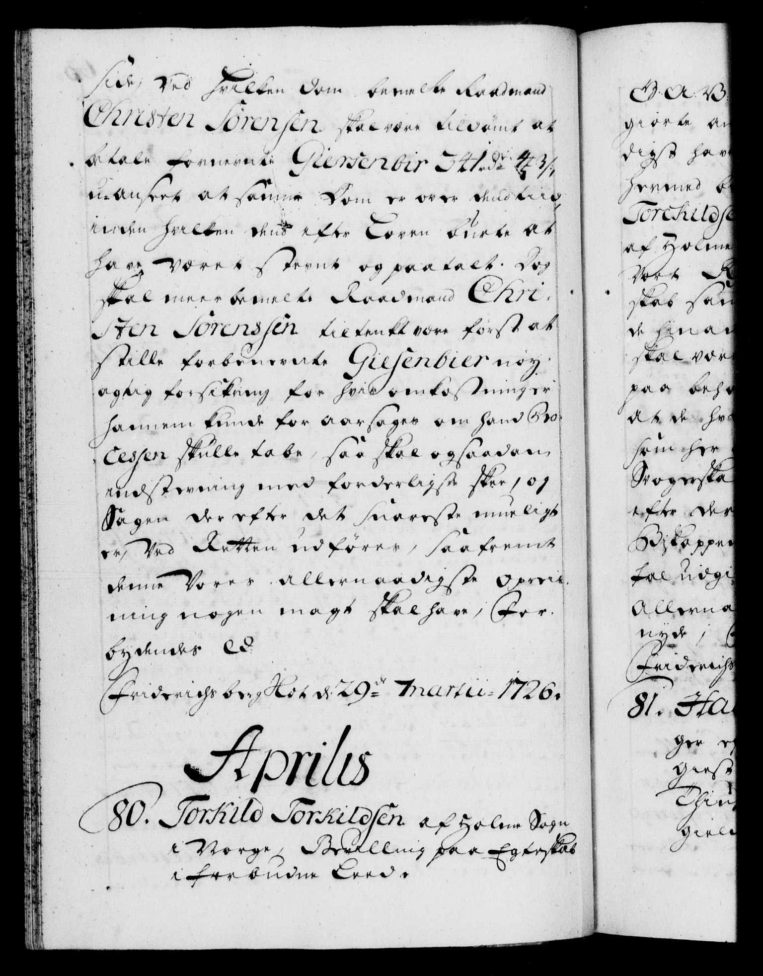 Danske Kanselli 1572-1799, AV/RA-EA-3023/F/Fc/Fca/Fcaa/L0025: Norske registre, 1726-1728, p. 63b
