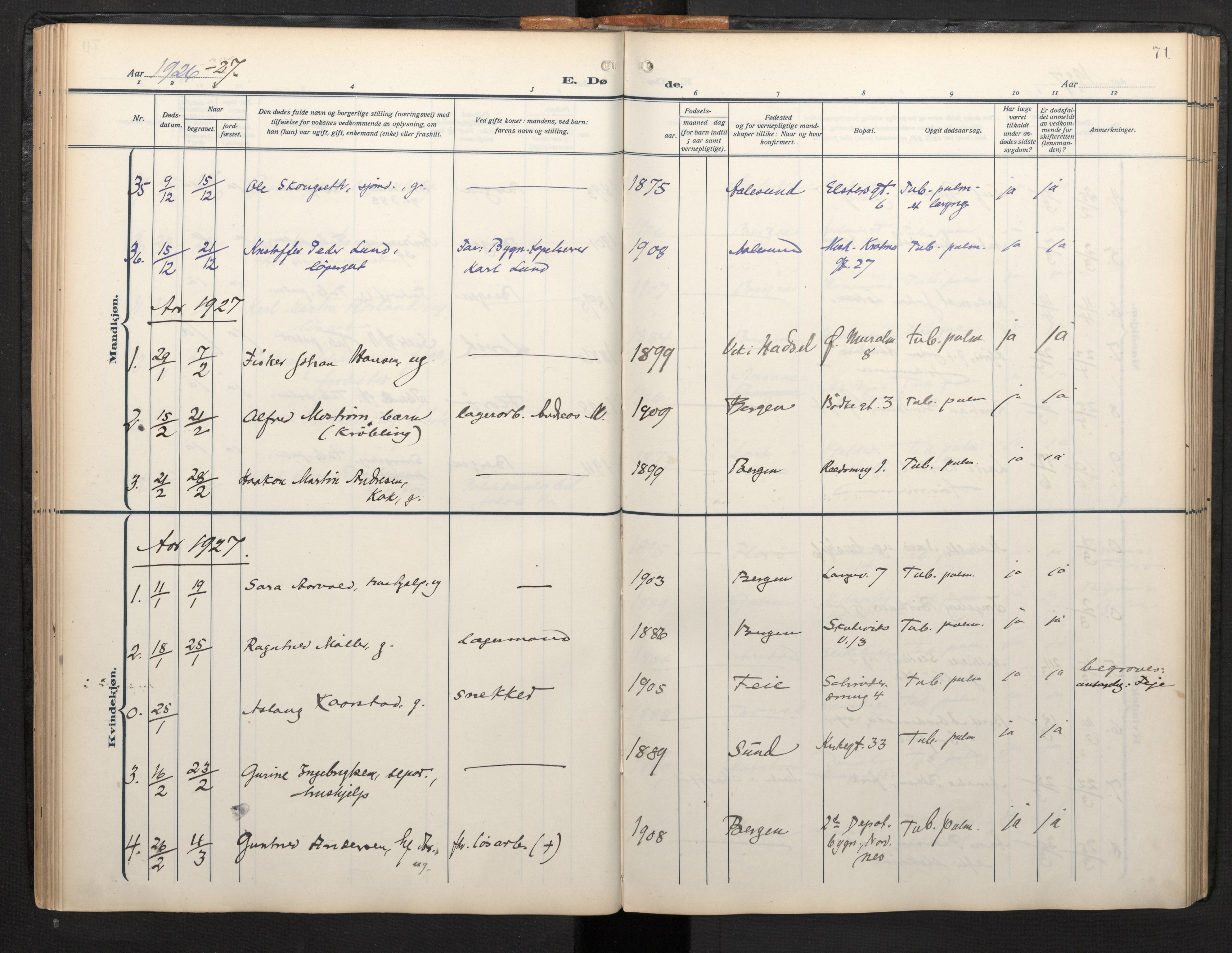 Arkivreferanse mangler*, SAB/-: Parish register (official) no. A 1, 1912-1957, p. 70b-71a