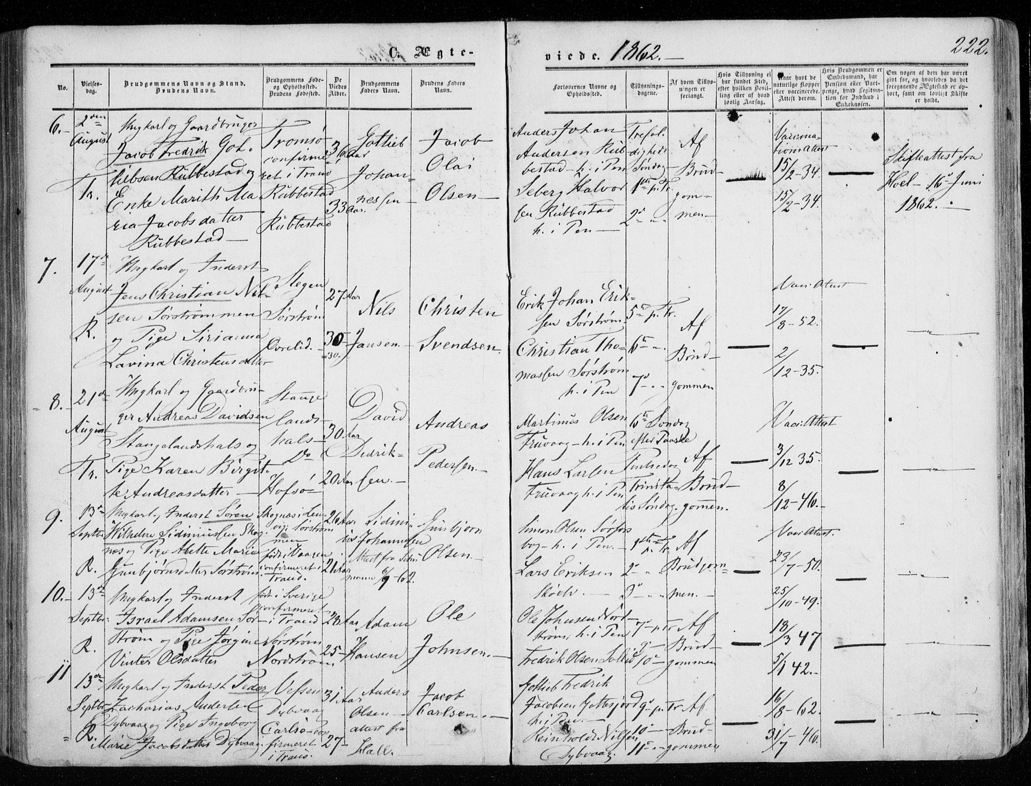Tranøy sokneprestkontor, SATØ/S-1313/I/Ia/Iaa/L0007kirke: Parish register (official) no. 7, 1856-1866, p. 222
