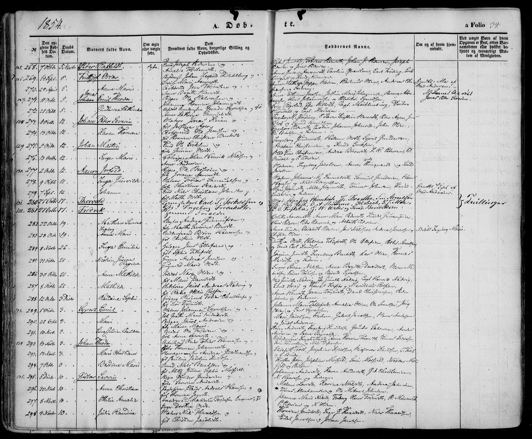 Kristiansand domprosti, SAK/1112-0006/F/Fa/L0014: Parish register (official) no. A 14, 1852-1867, p. 34
