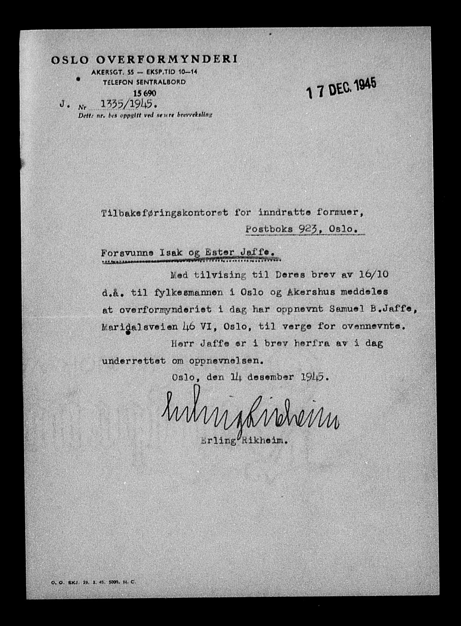 Justisdepartementet, Tilbakeføringskontoret for inndratte formuer, AV/RA-S-1564/H/Hc/Hcc/L0947: --, 1945-1947, p. 12