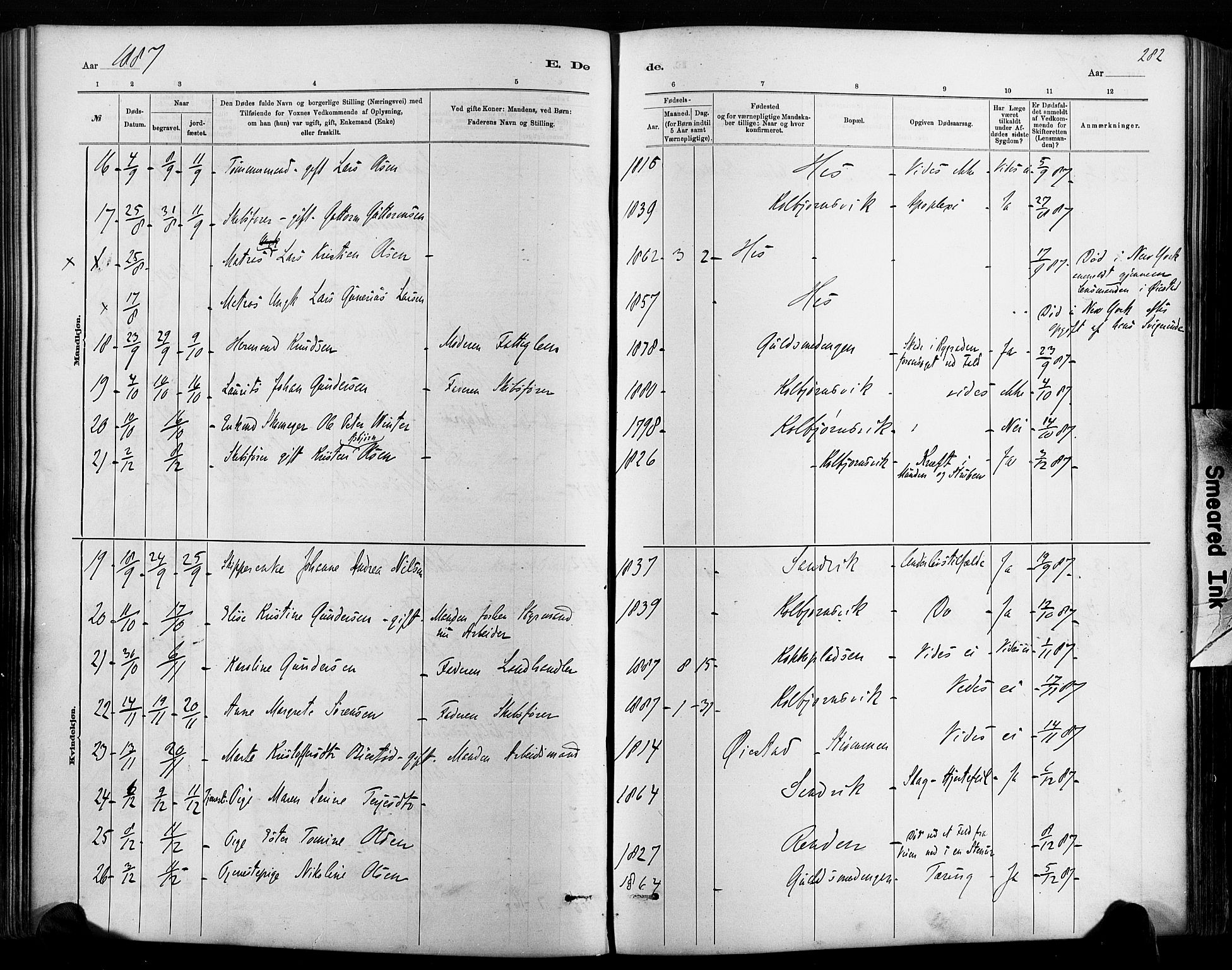 Hisøy sokneprestkontor, AV/SAK-1111-0020/F/Fa/L0003: Parish register (official) no. A 3, 1881-1894, p. 282