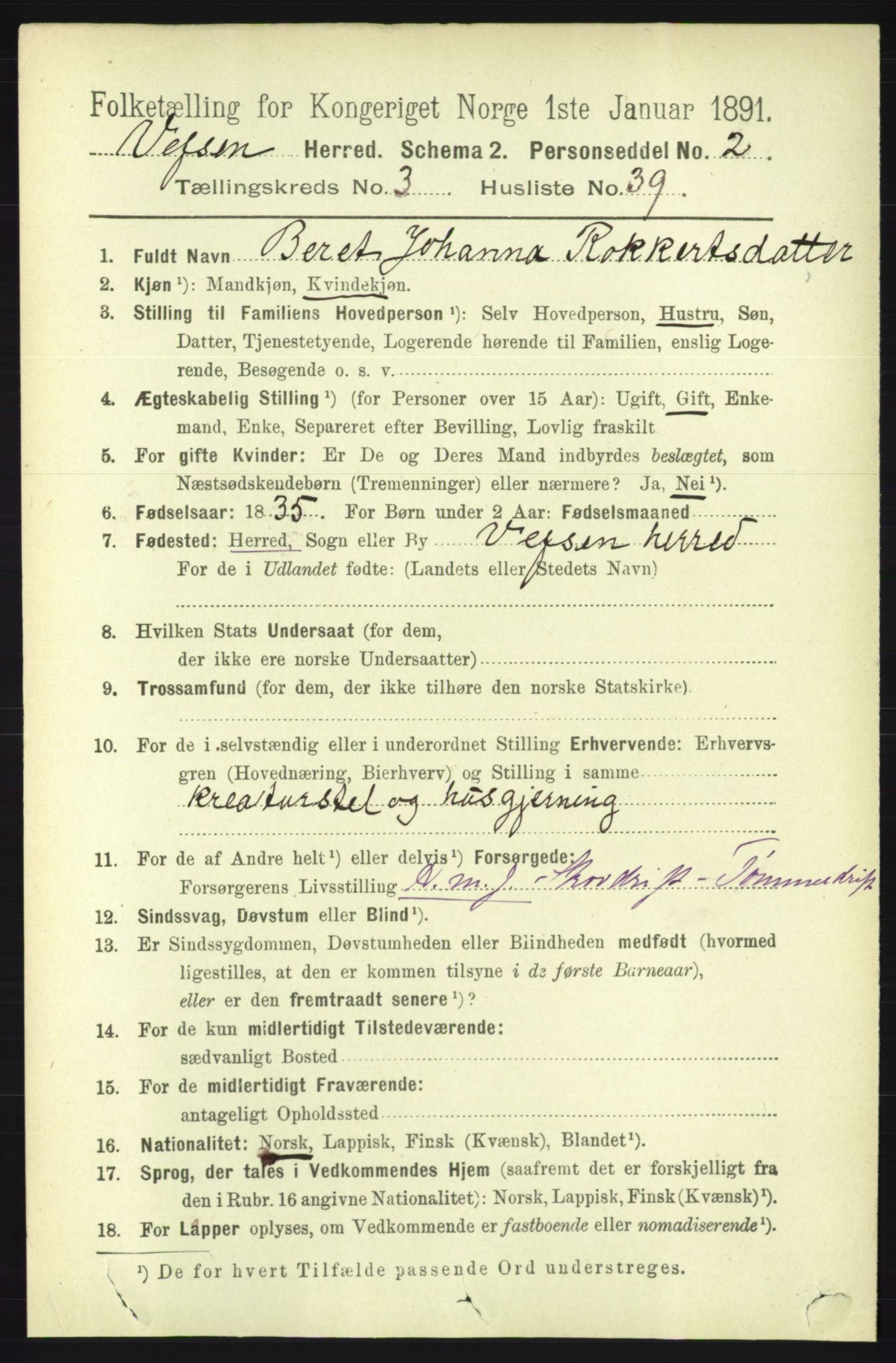 RA, 1891 census for 1824 Vefsn, 1891, p. 1555