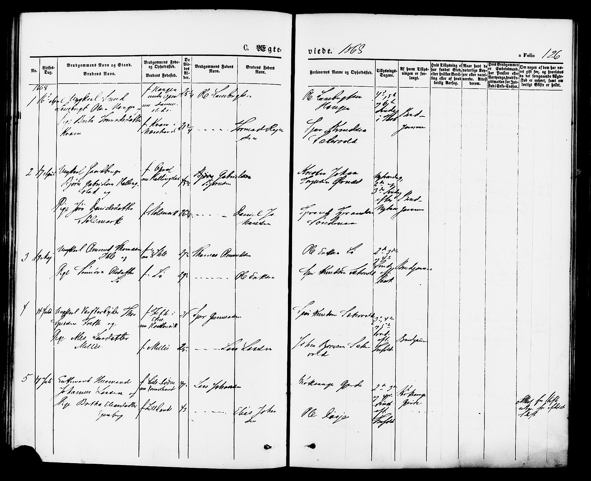 Vikedal sokneprestkontor, SAST/A-101840/01/IV: Parish register (official) no. A 7, 1868-1883, p. 126