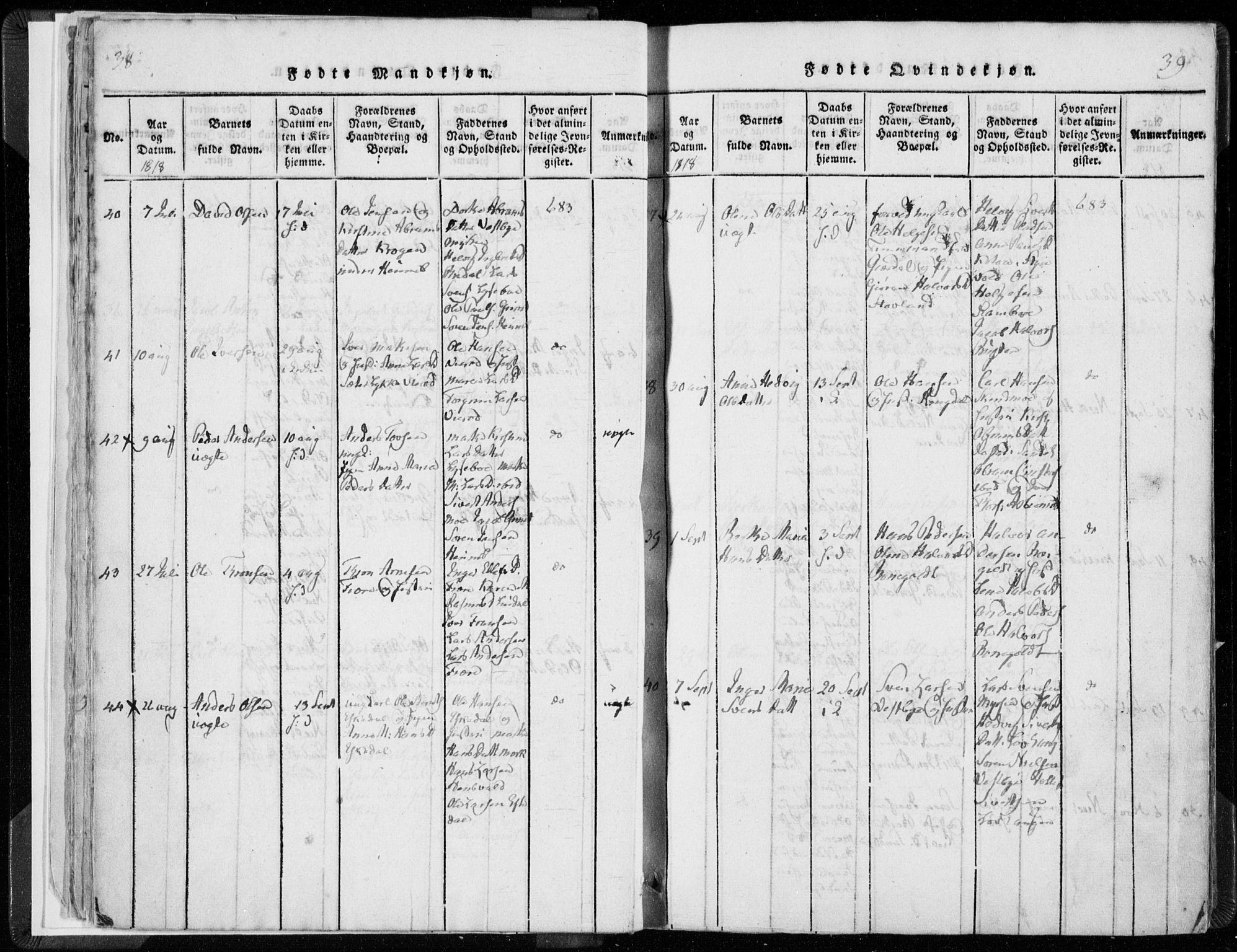 Hedrum kirkebøker, SAKO/A-344/F/Fa/L0004: Parish register (official) no. I 4, 1817-1835, p. 38-39