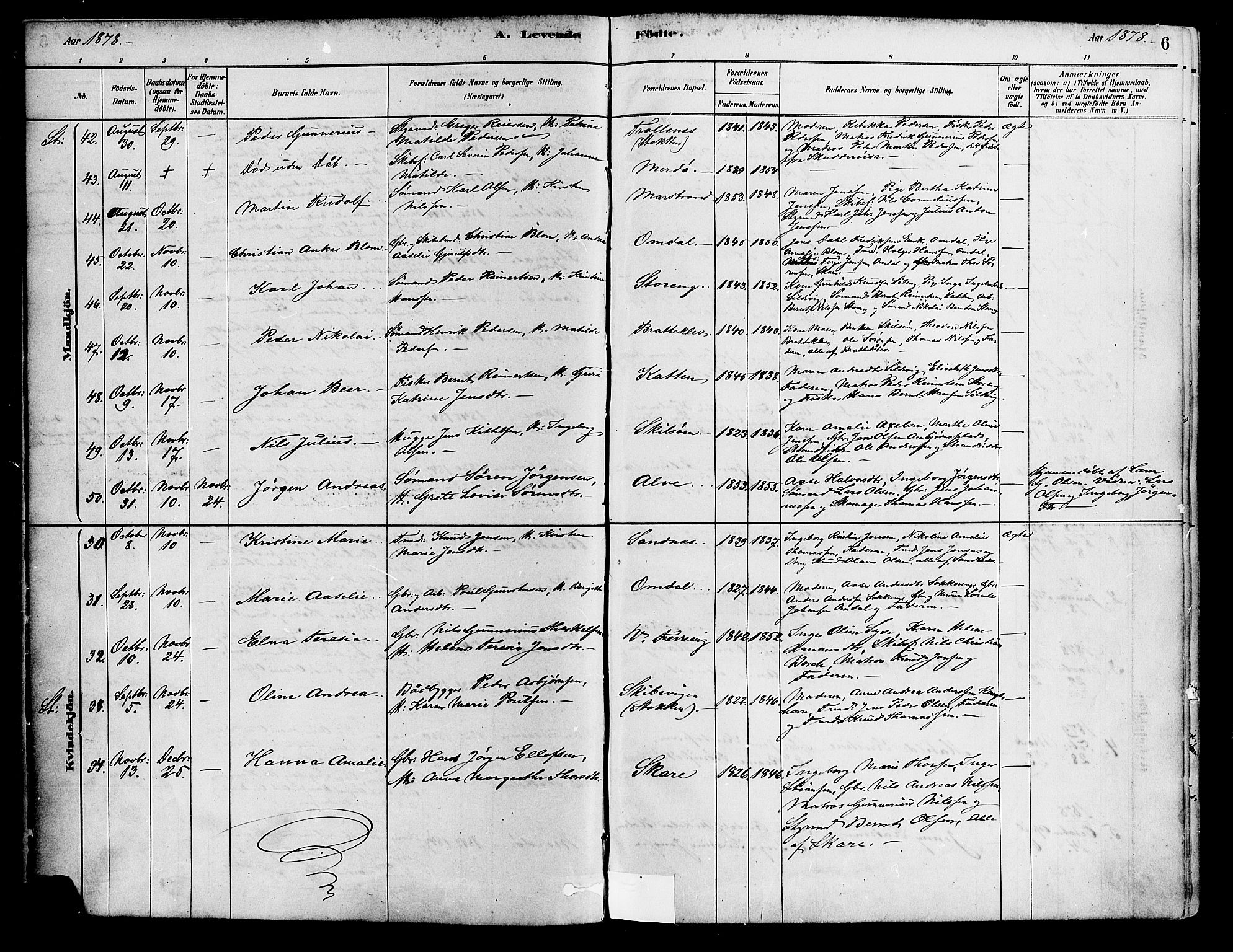 Tromøy sokneprestkontor, AV/SAK-1111-0041/F/Fa/L0009: Parish register (official) no. A 9, 1878-1896, p. 6