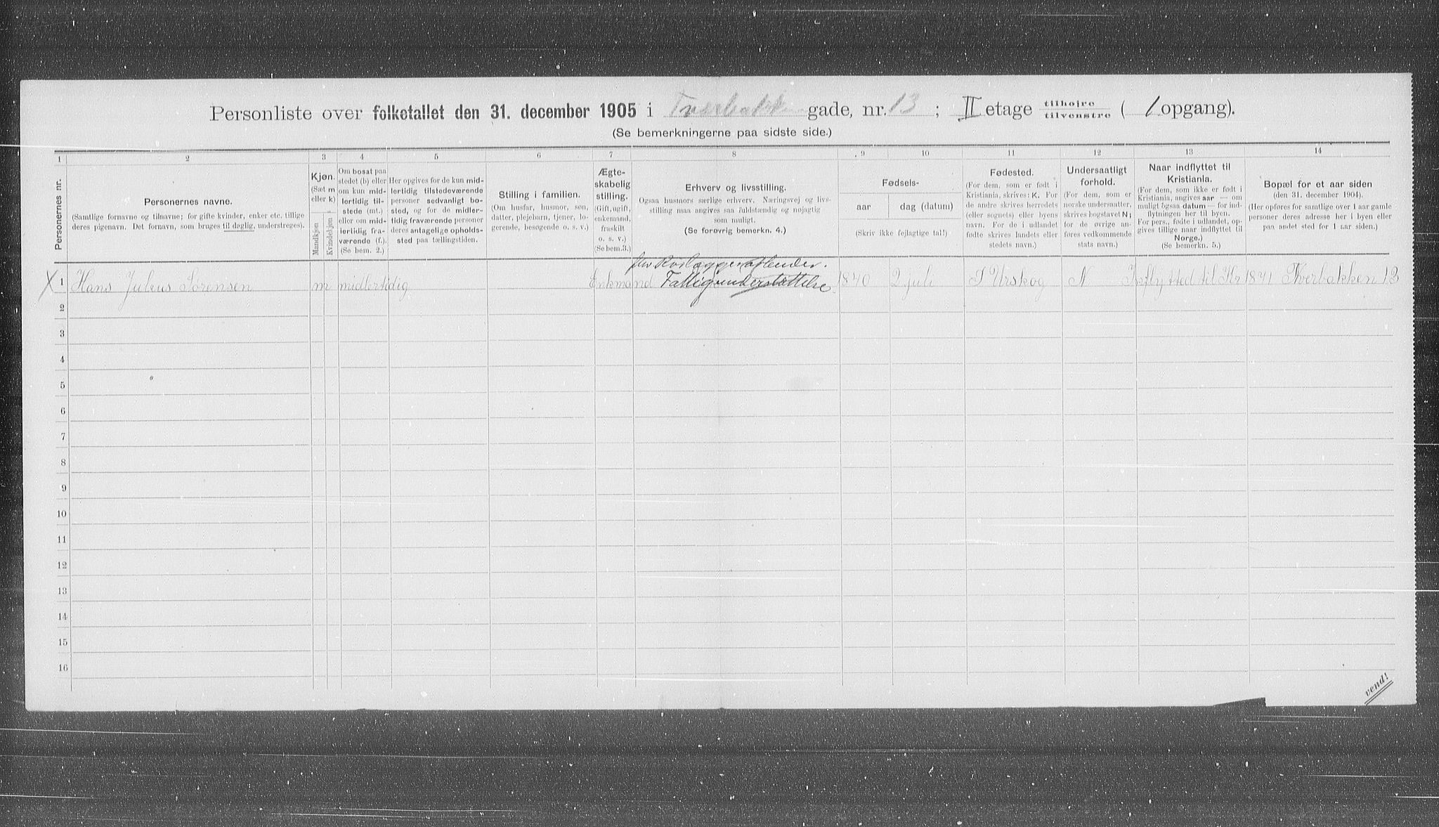 OBA, Municipal Census 1905 for Kristiania, 1905, p. 61711