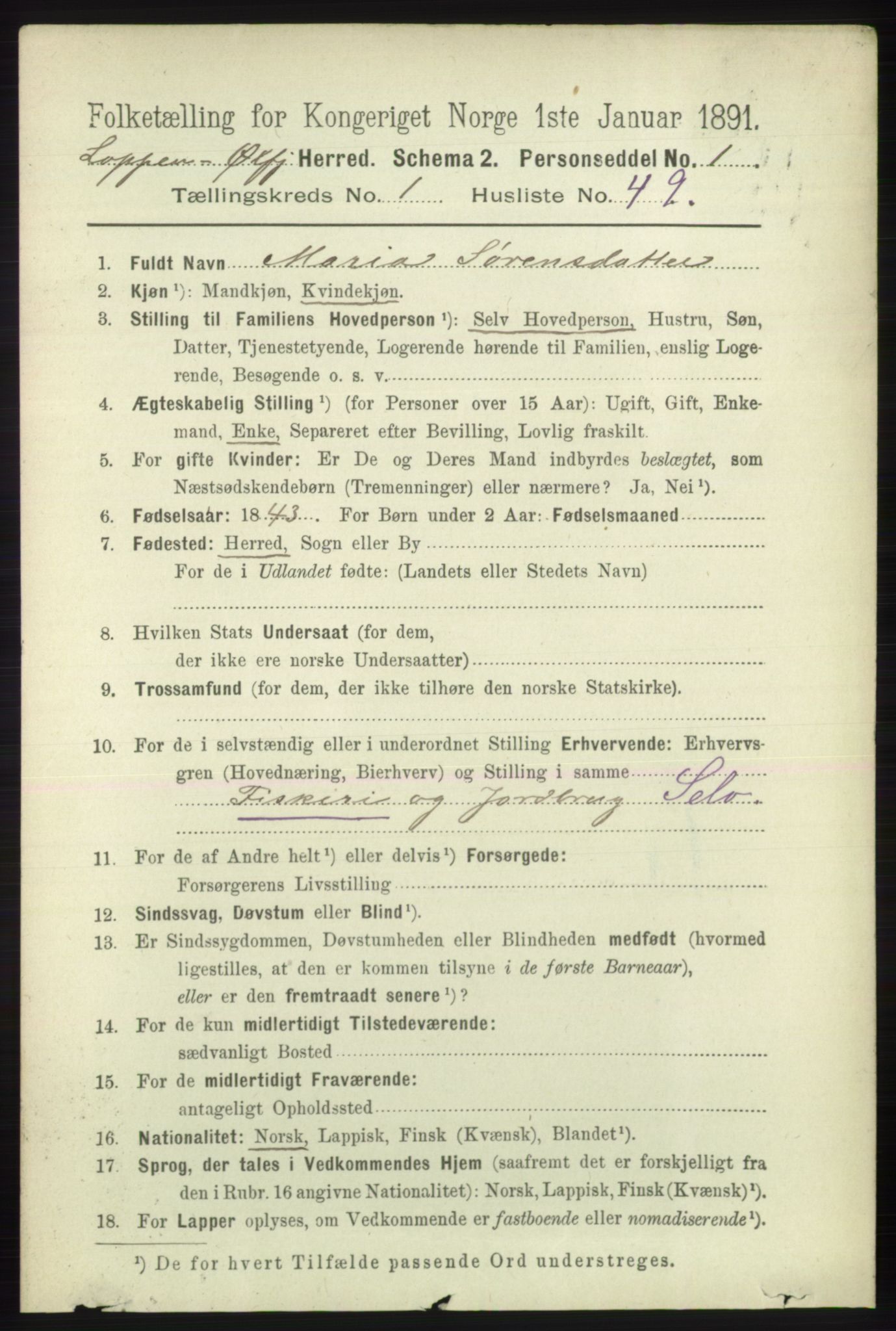 RA, 1891 census for 2014 Loppa, 1891, p. 320