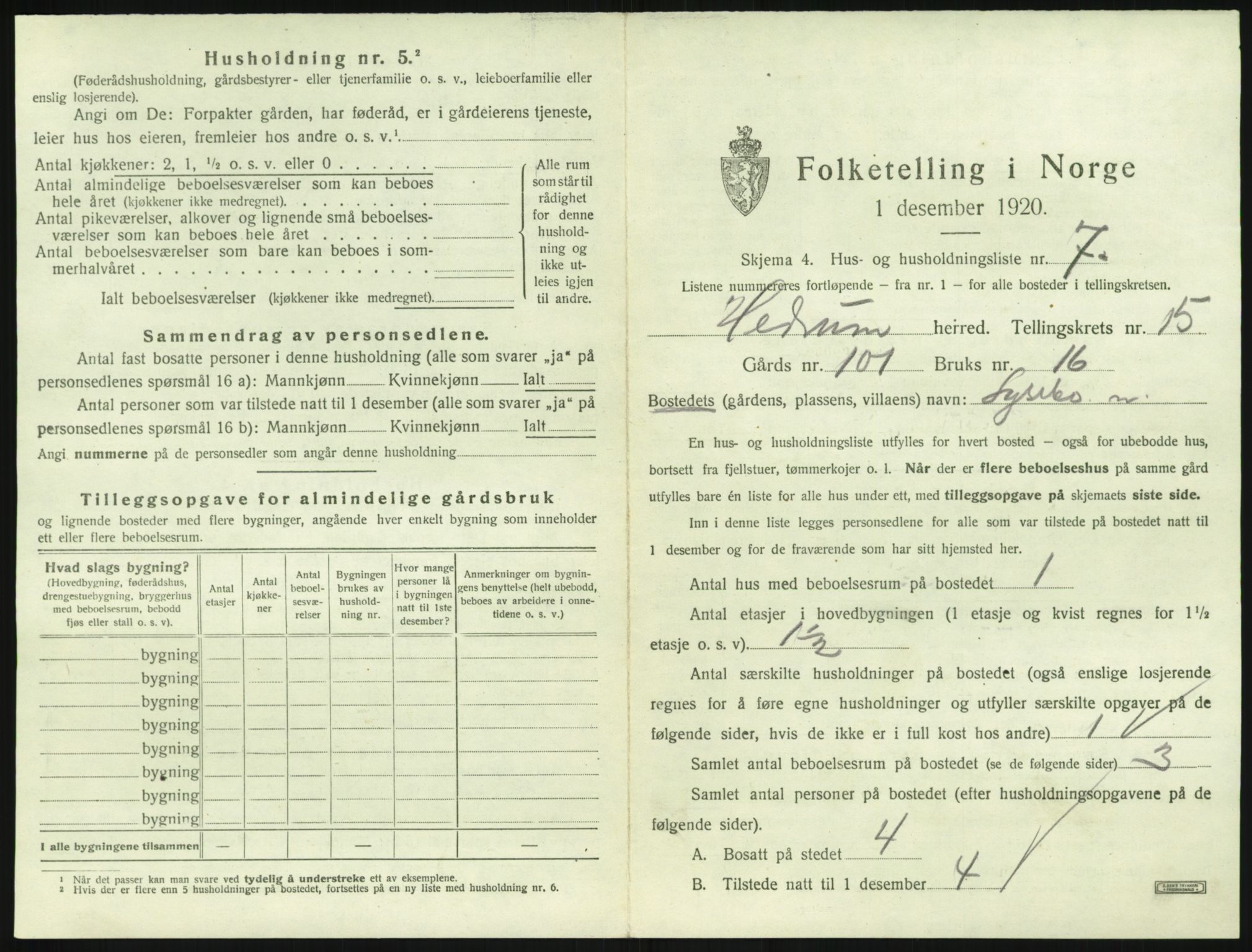 SAKO, 1920 census for Hedrum, 1920, p. 1425