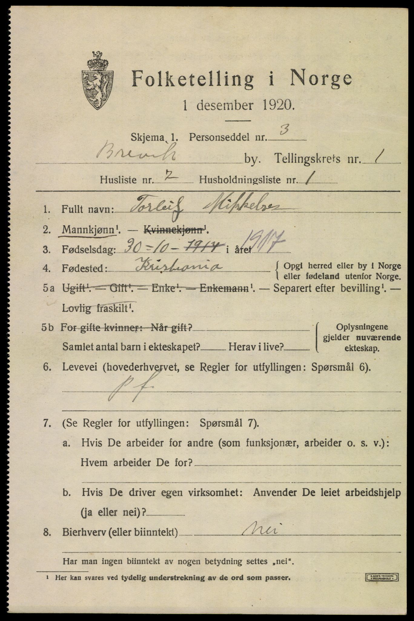 SAKO, 1920 census for Brevik, 1920, p. 2192