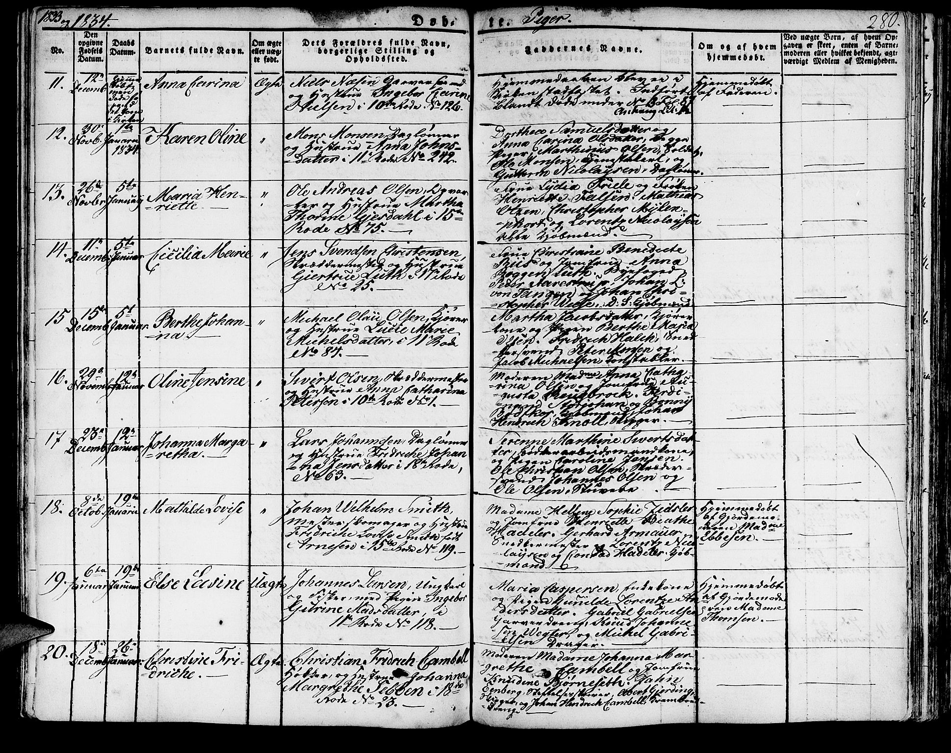 Domkirken sokneprestembete, SAB/A-74801/H/Haa/L0012: Parish register (official) no. A 12, 1821-1840, p. 280