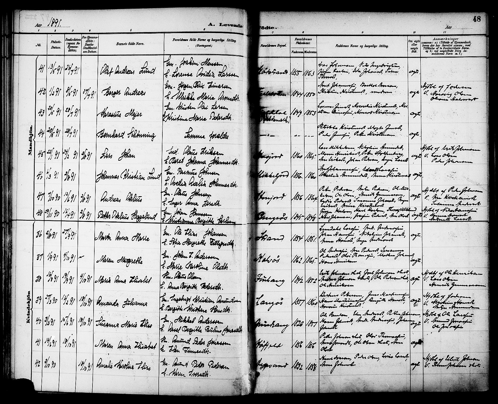 Ministerialprotokoller, klokkerbøker og fødselsregistre - Nordland, AV/SAT-A-1459/863/L0898: Parish register (official) no. 863A10, 1886-1897, p. 48