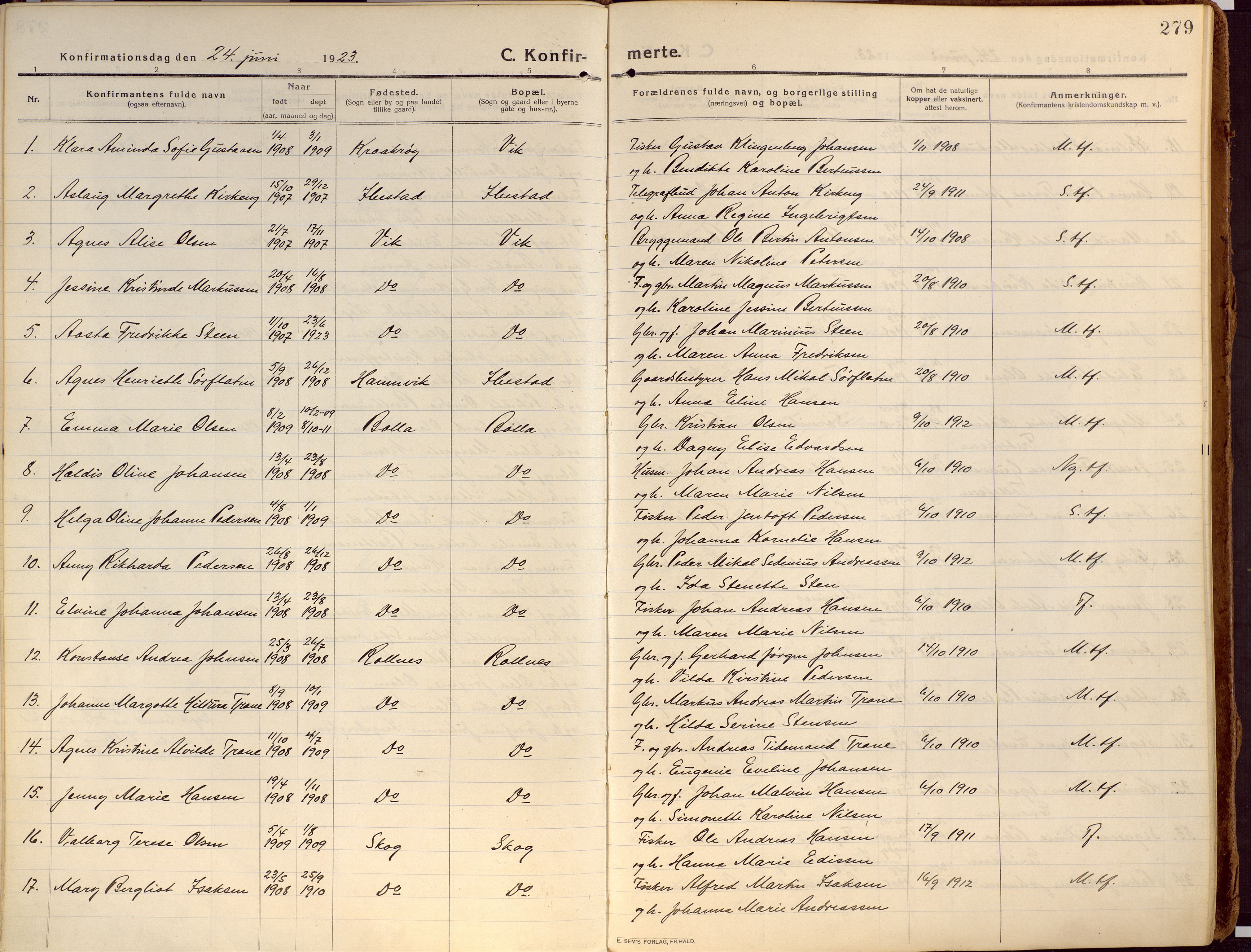 Ibestad sokneprestembete, SATØ/S-0077/H/Ha/Haa/L0018kirke: Parish register (official) no. 18, 1915-1929, p. 279