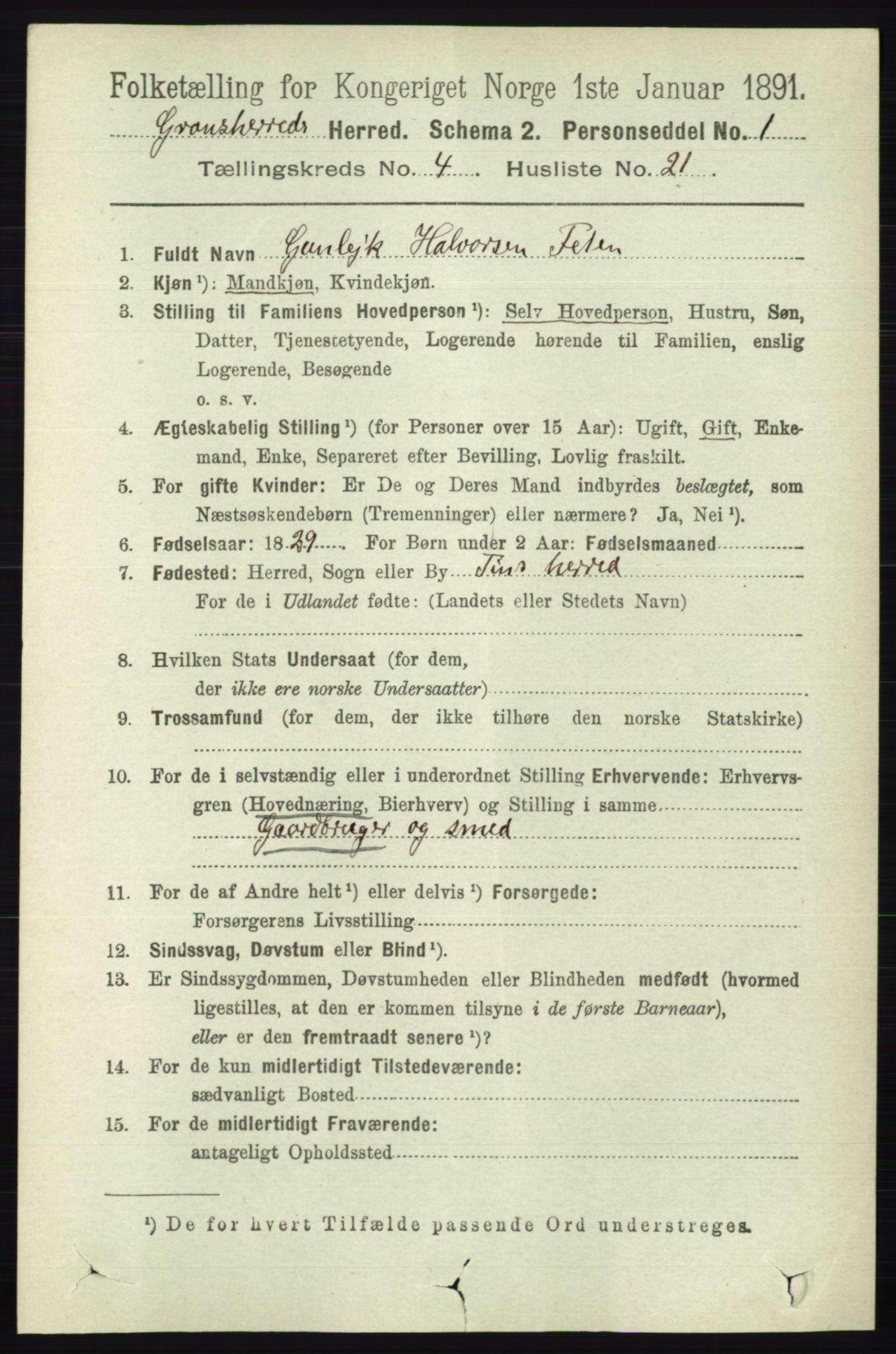 RA, 1891 census for 0824 Gransherad, 1891, p. 817