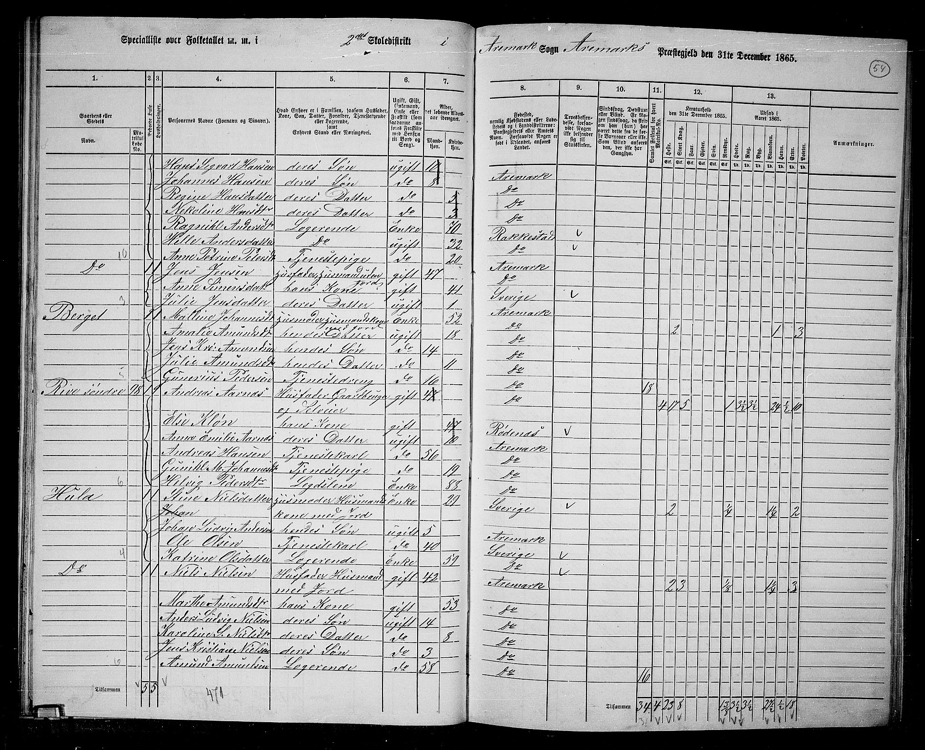 RA, 1865 census for Aremark, 1865, p. 49