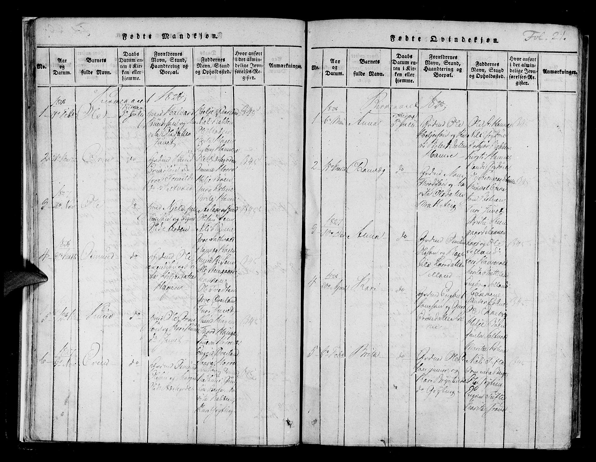 Røldal sokneprestembete, SAB/A-100247: Parish register (official) no. A 2, 1817-1856, p. 21