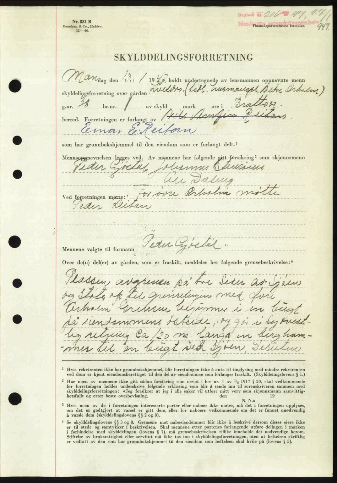 Nordmøre sorenskriveri, AV/SAT-A-4132/1/2/2Ca: Mortgage book no. A103, 1946-1947, Diary no: : 206/1947