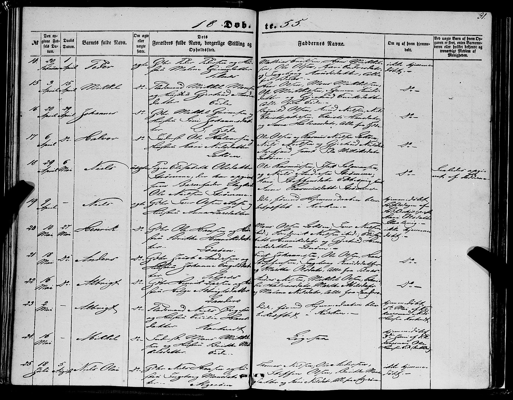 Fjell sokneprestembete, SAB/A-75301/H/Haa: Parish register (official) no. A 2, 1847-1864, p. 31