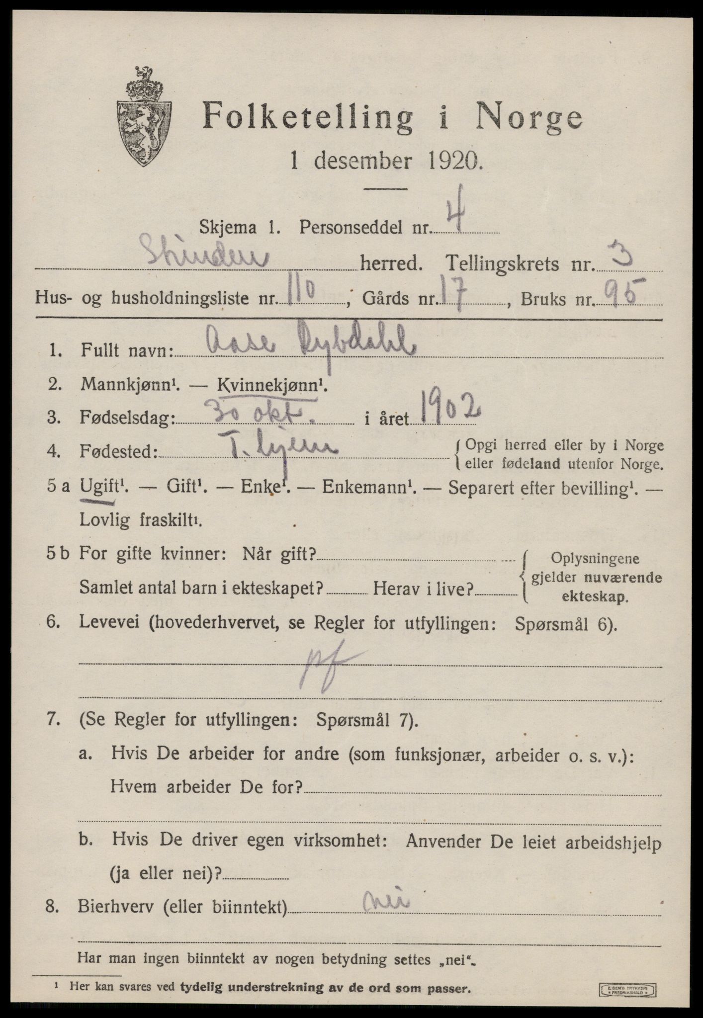 SAT, 1920 census for Strinda, 1920, p. 12636