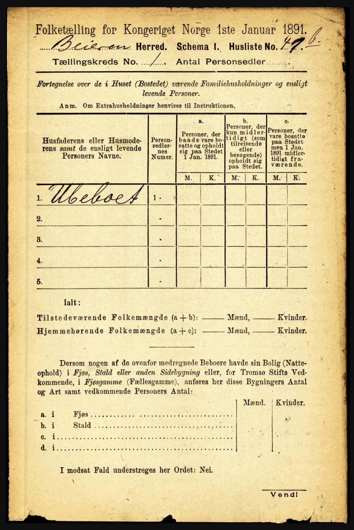 RA, 1891 census for 1839 Beiarn, 1891, p. 61