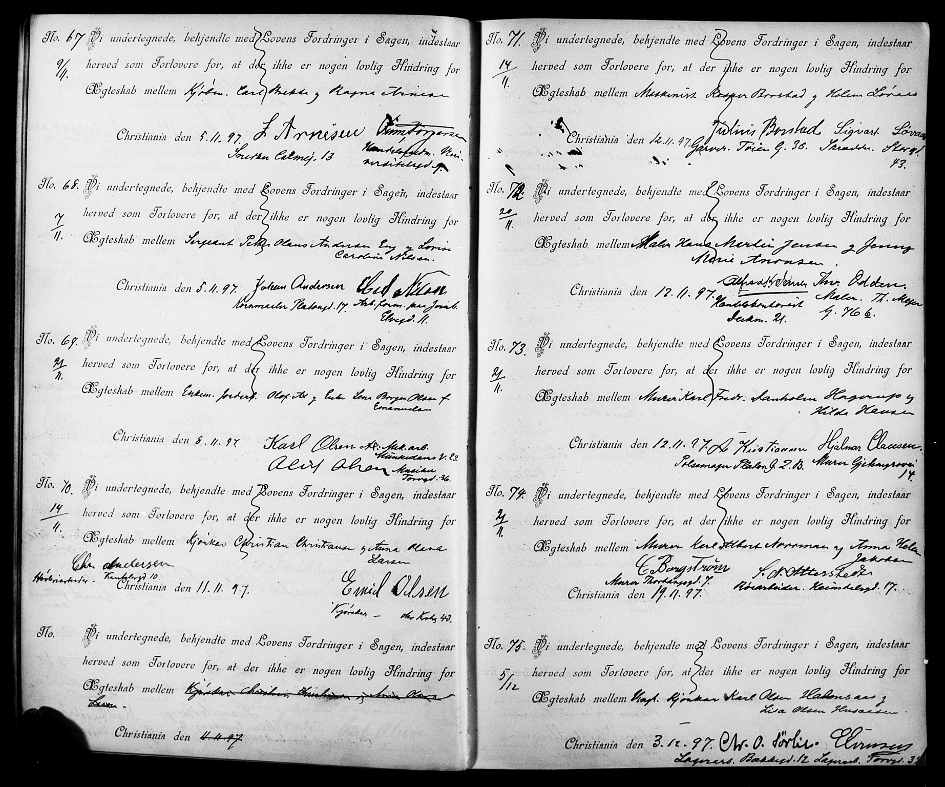 Jakob prestekontor Kirkebøker, AV/SAO-A-10850/L/La/L0001: Best man's statements no. 1, 1896-1916