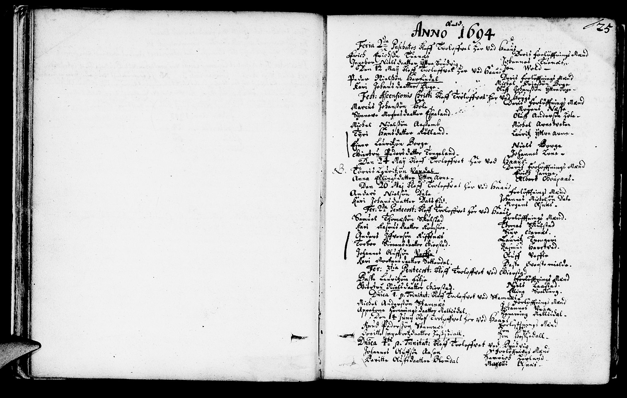 Haus sokneprestembete, SAB/A-75601/H/Haa: Parish register (official) no. A 1, 1691-1712, p. 25