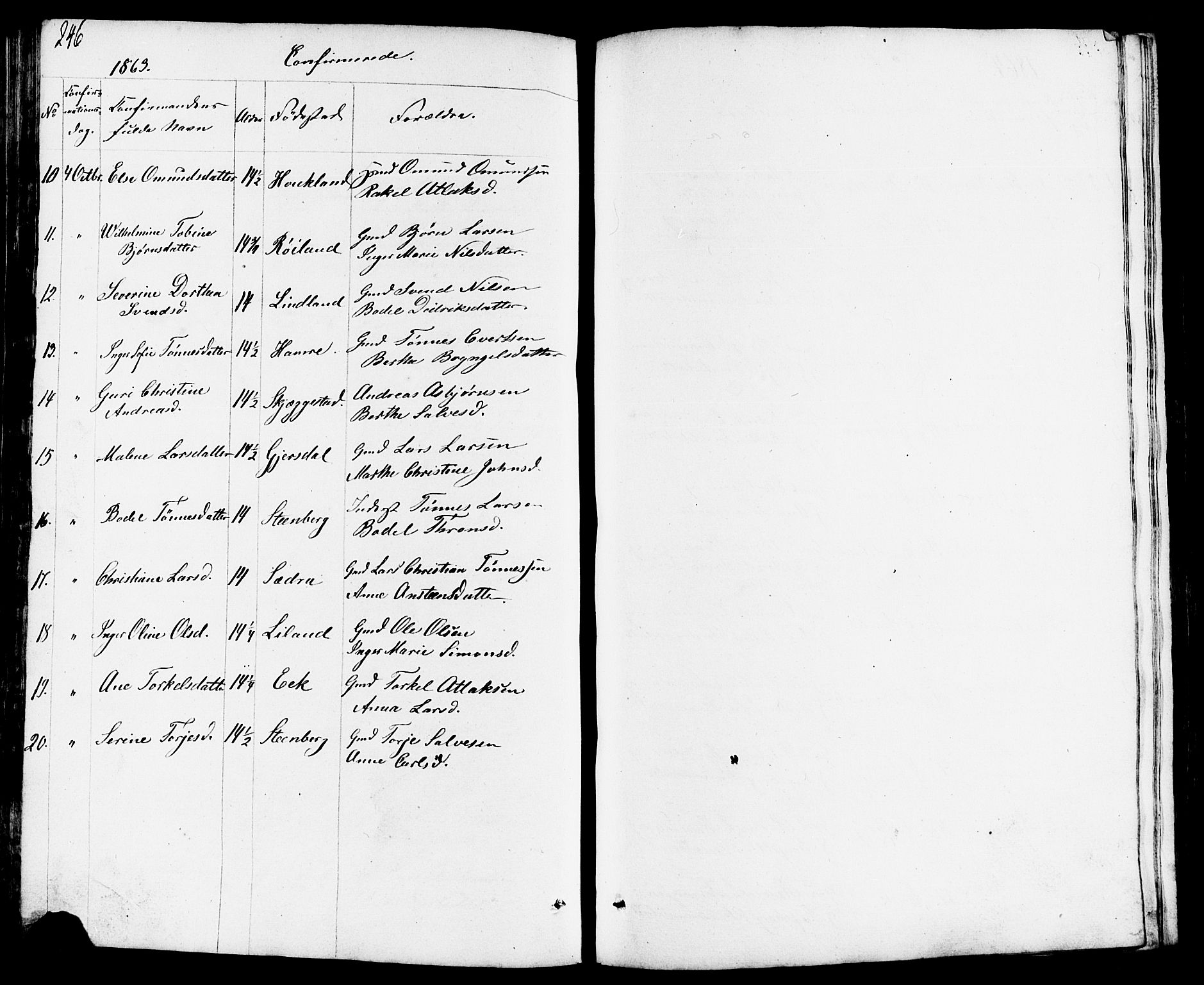 Lund sokneprestkontor, AV/SAST-A-101809/S07/L0003: Parish register (copy) no. B 3, 1848-1885, p. 246