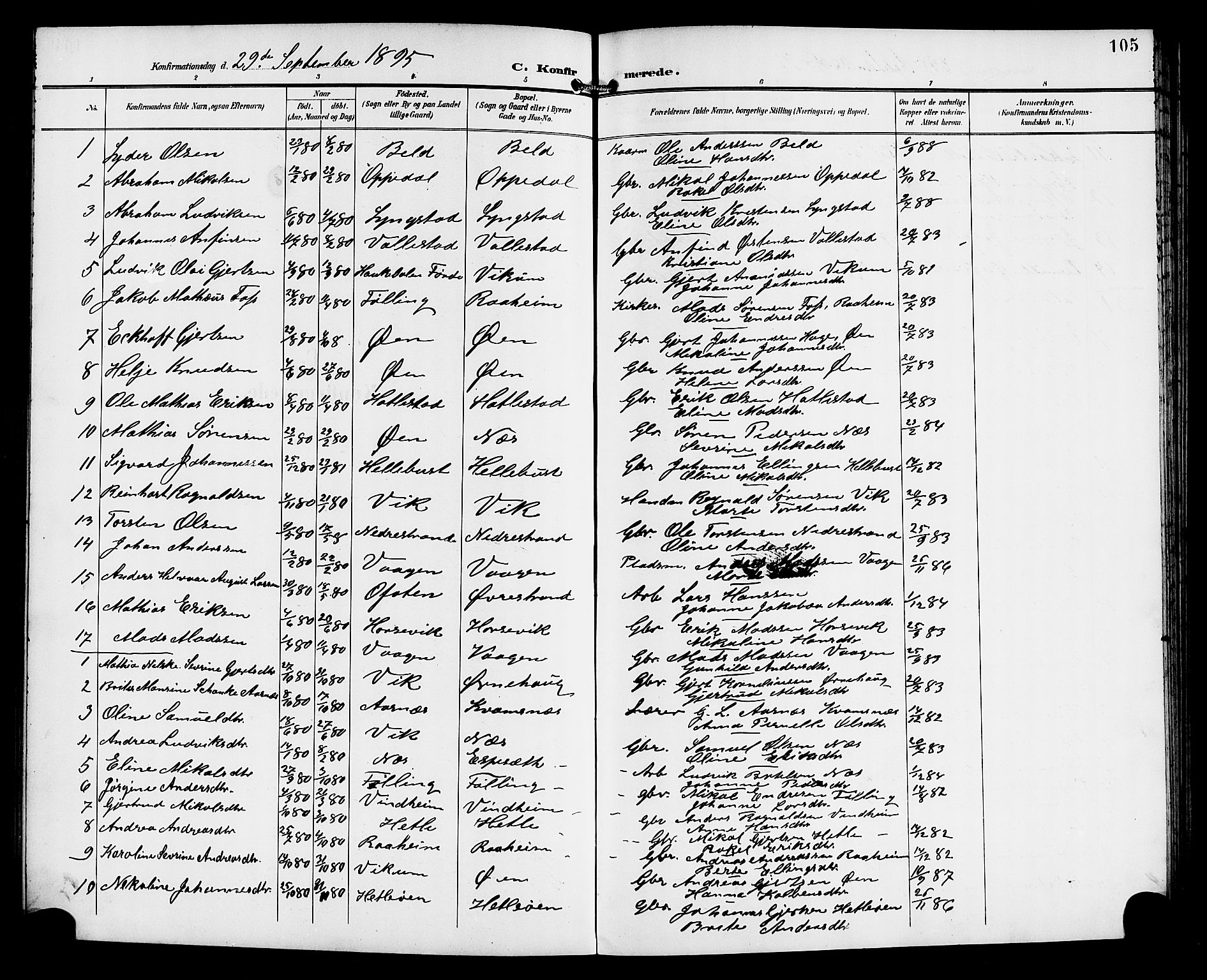 Gaular sokneprestembete, SAB/A-80001/H/Hab: Parish register (copy) no. C 4, 1895-1920, p. 105