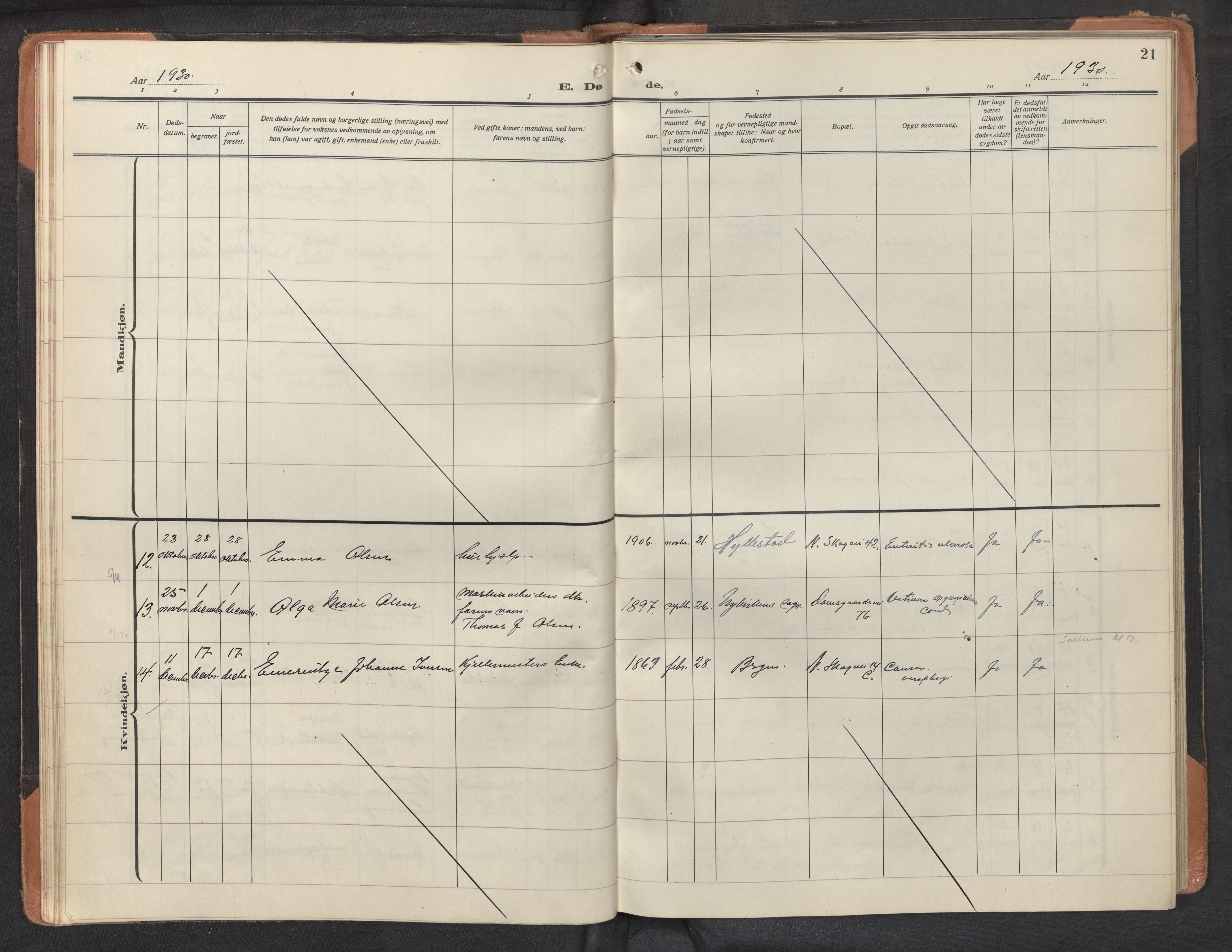 St. Markus sokneprestembete, AV/SAB-A-99935: Parish register (official) no. D 1, 1924-1958, p. 20b-21a