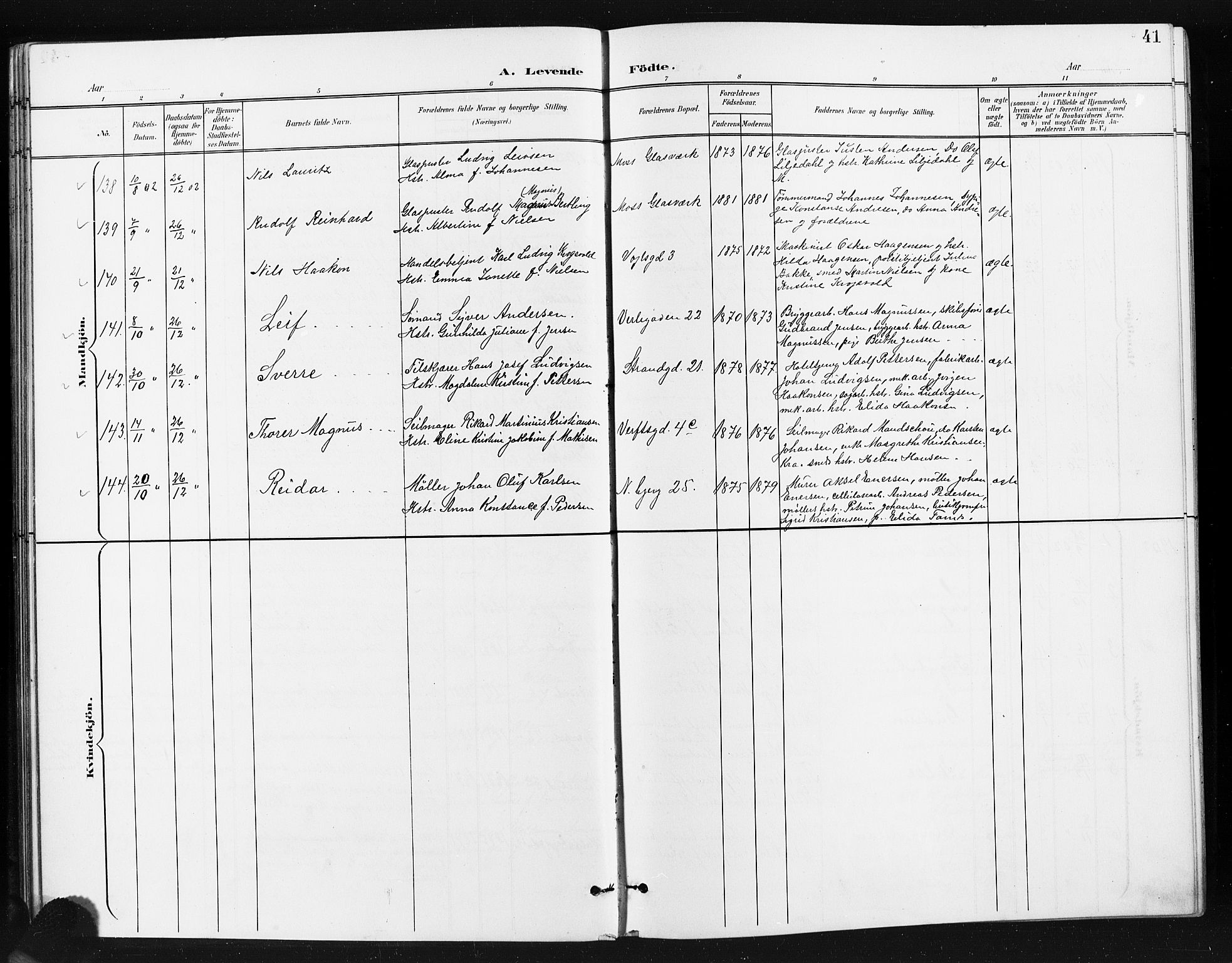 Moss prestekontor Kirkebøker, SAO/A-2003/G/Ga/L0007: Parish register (copy) no. I 7, 1901-1912, p. 41