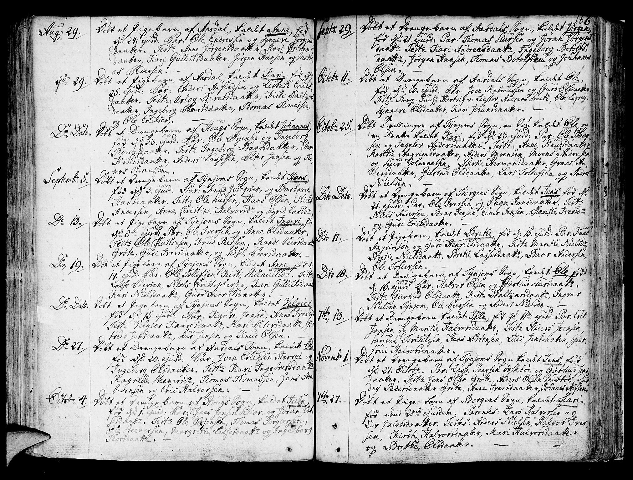 Lærdal sokneprestembete, SAB/A-81201: Parish register (official) no. A 2, 1752-1782, p. 166