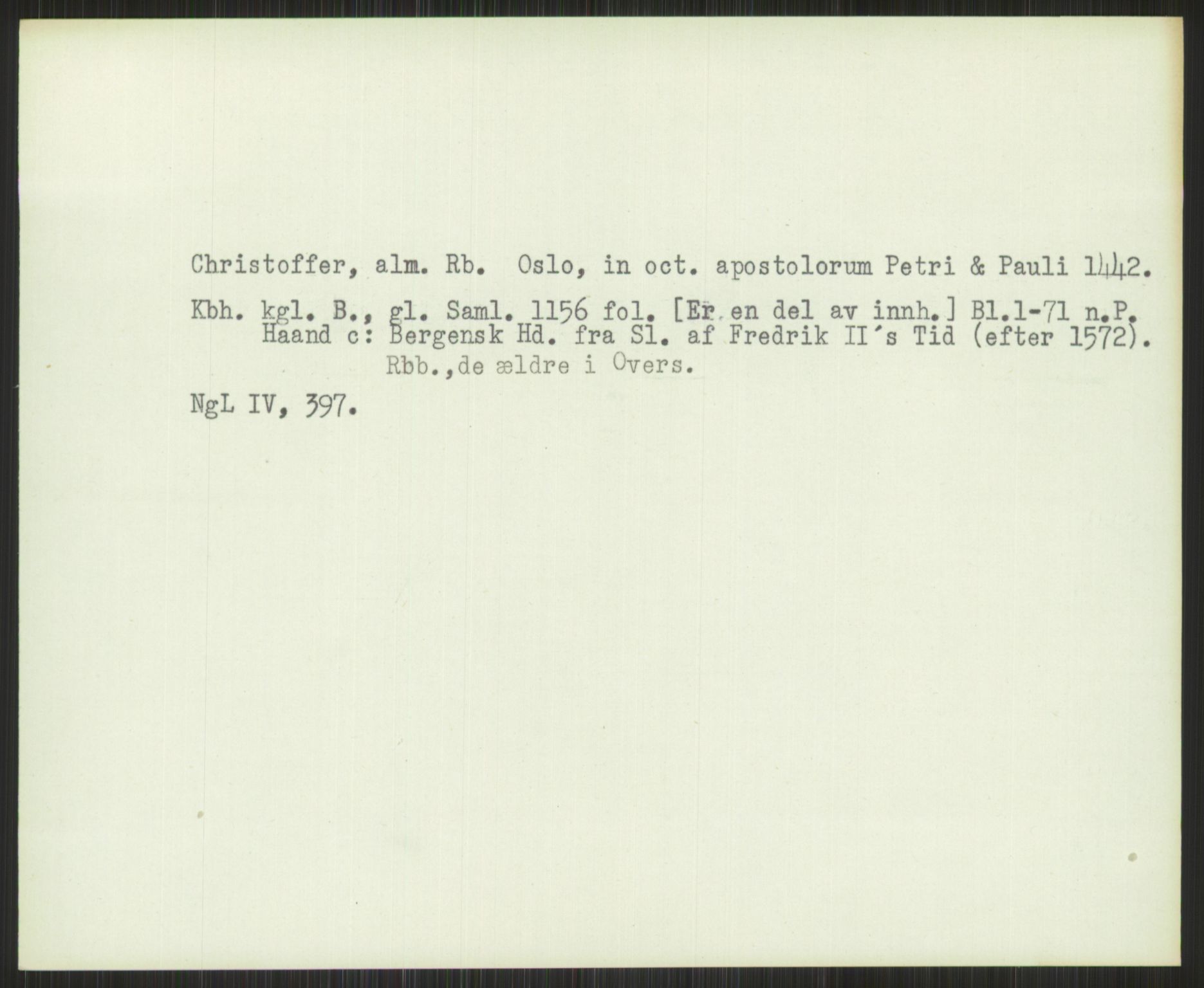 Norsk Historisk Kjeldeskrift-Institutt (NHKI), AV/RA-S-6117/G/Gc/L0030: Tematisk register til Gustav Storms håndskriftbeskrivelser i NgL bd. IV, 1381-1480, p. 337