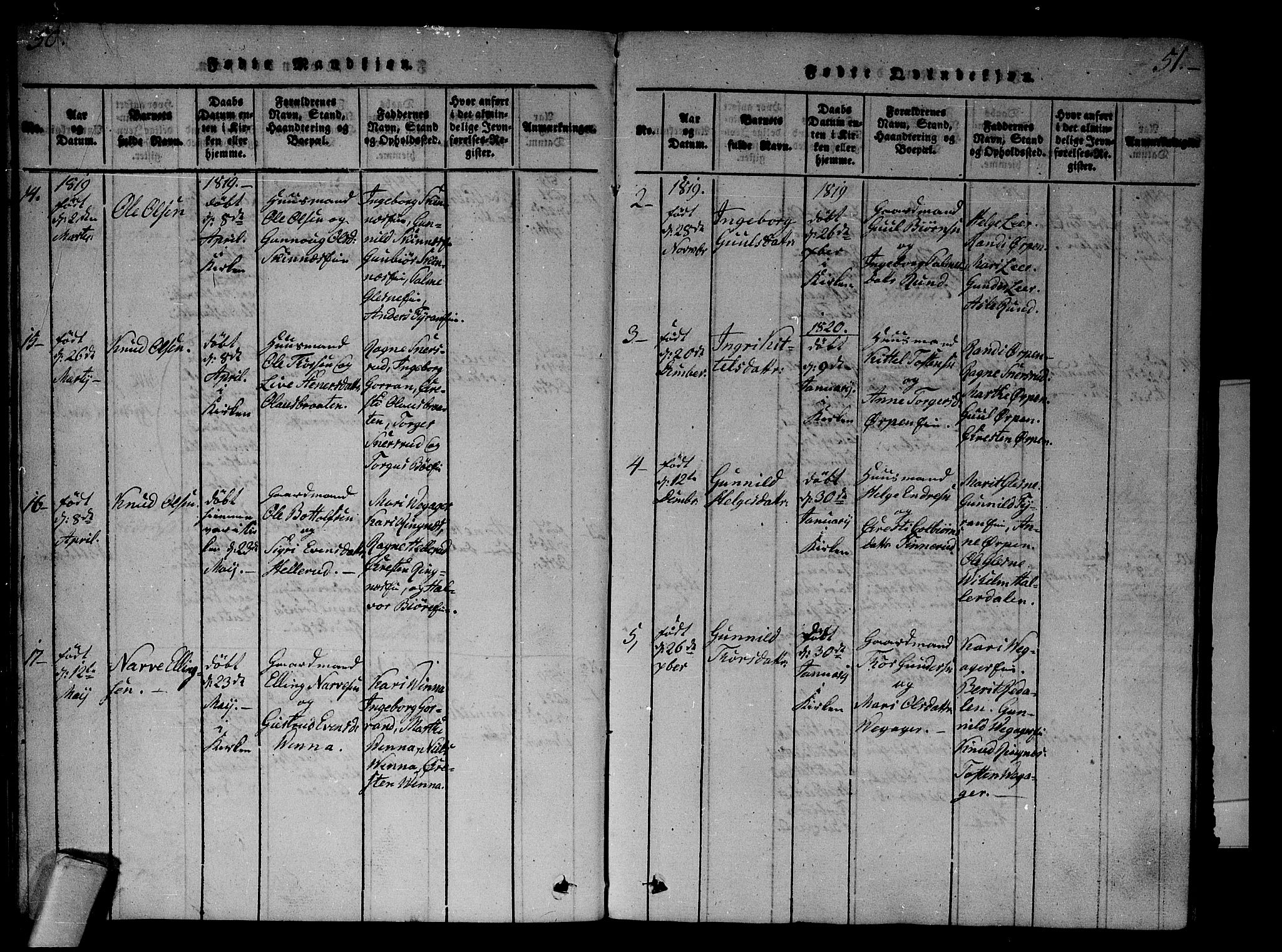 Krødsherad kirkebøker, AV/SAKO-A-19/F/Fa/L0001: Parish register (official) no. 1, 1815-1829, p. 50-51