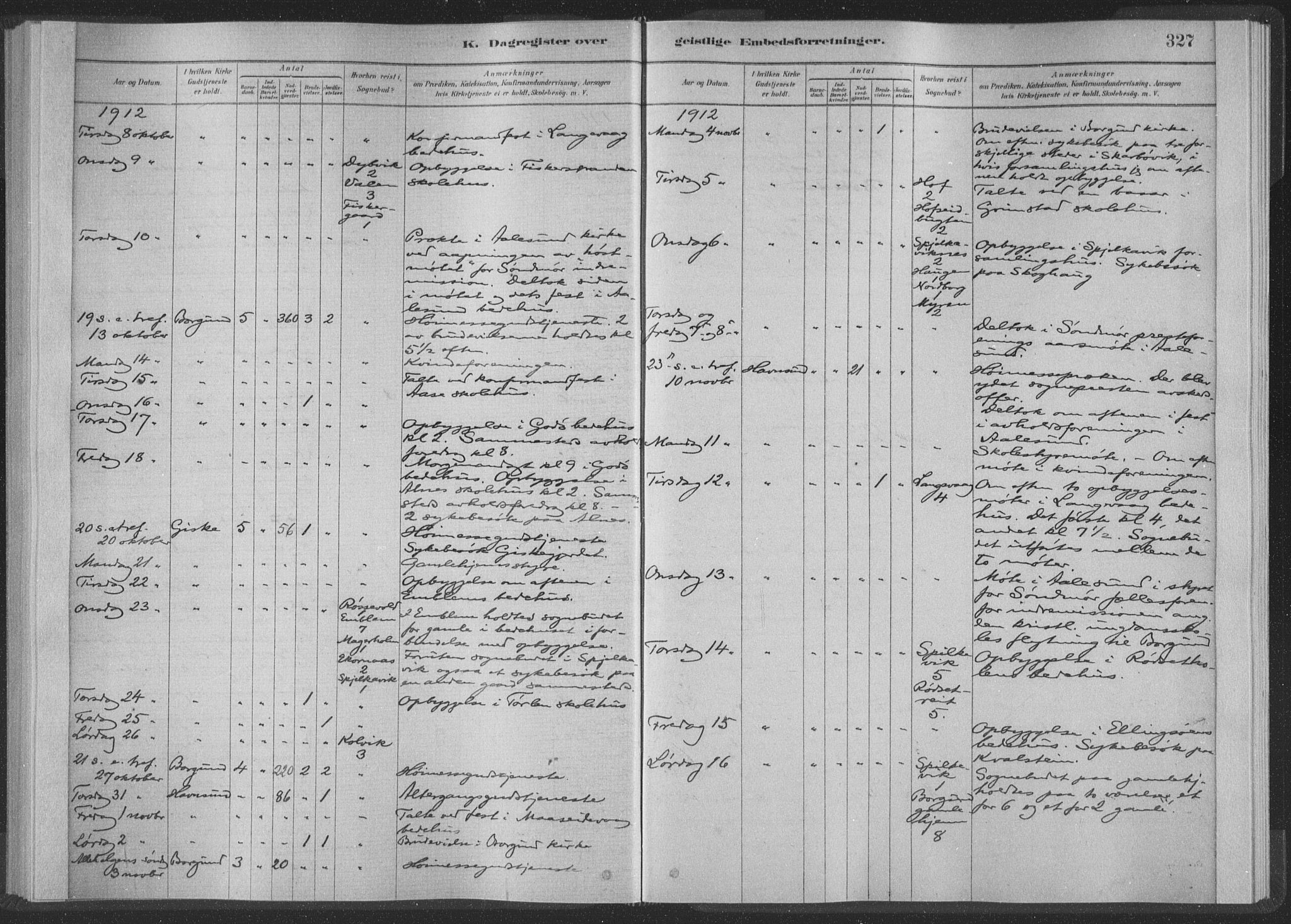 Ministerialprotokoller, klokkerbøker og fødselsregistre - Møre og Romsdal, SAT/A-1454/528/L0404: Parish register (official) no. 528A13II, 1880-1922, p. 327
