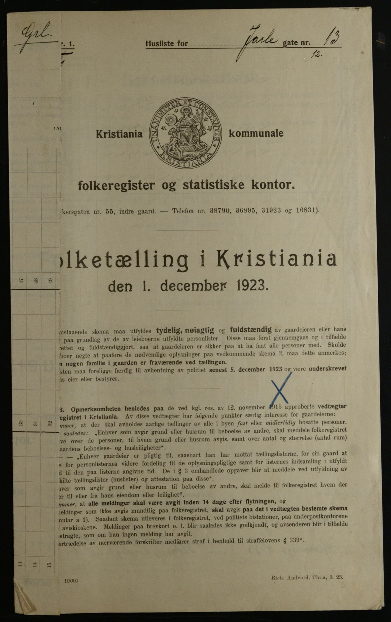 OBA, Municipal Census 1923 for Kristiania, 1923, p. 51011