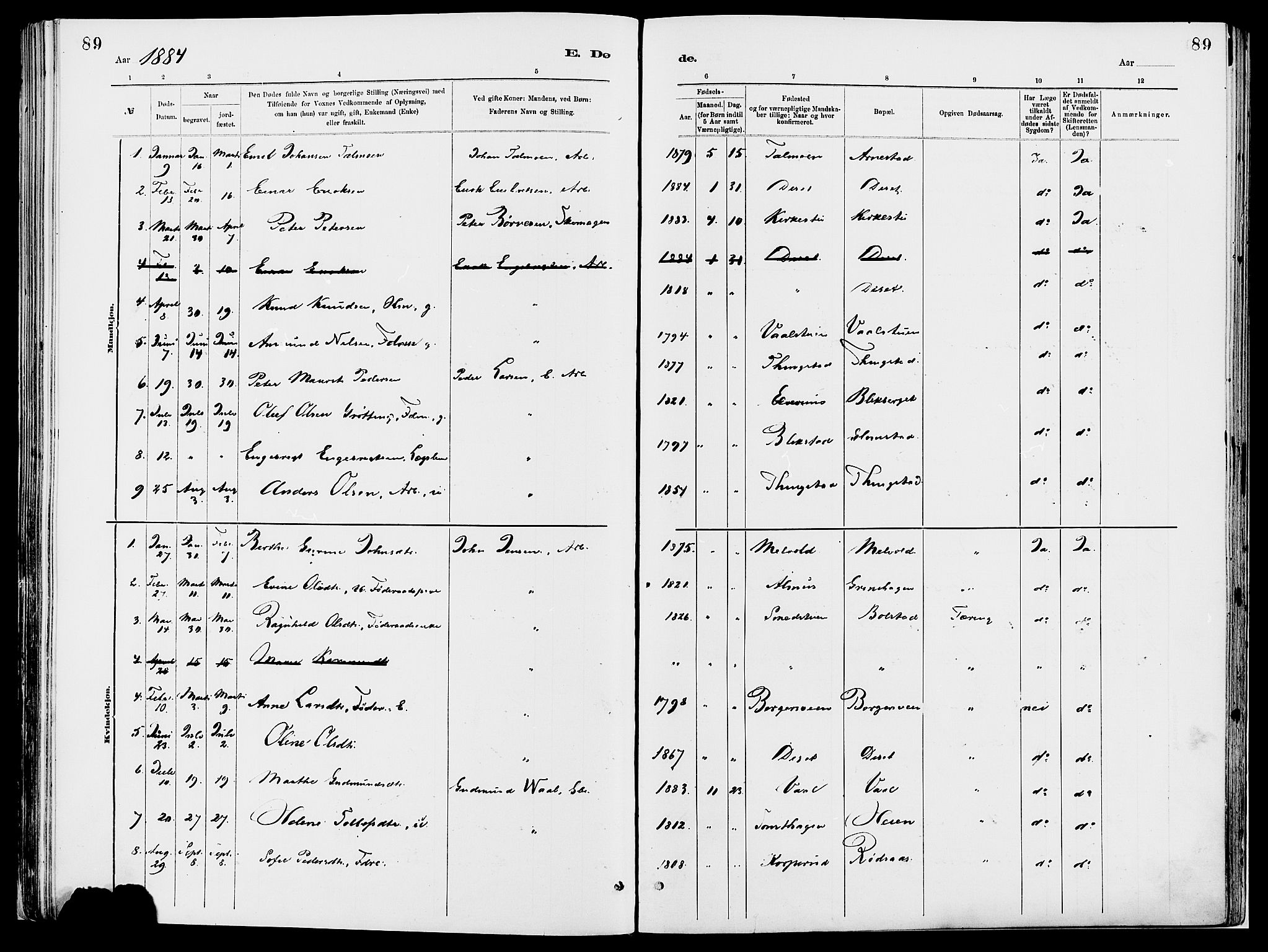 Åmot prestekontor, Hedmark, SAH/PREST-056/H/Ha/Haa/L0010: Parish register (official) no. 10, 1884-1889, p. 89